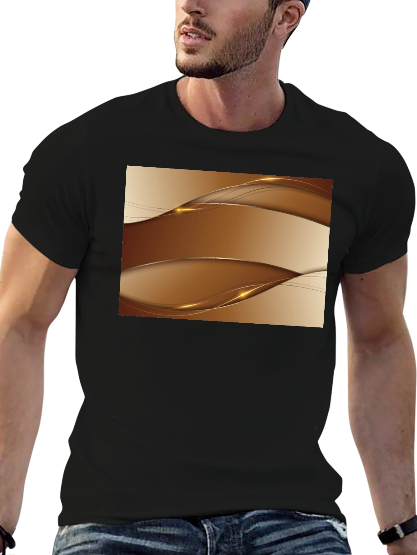 Stylish Abstract Wave Design Black T-Shirt