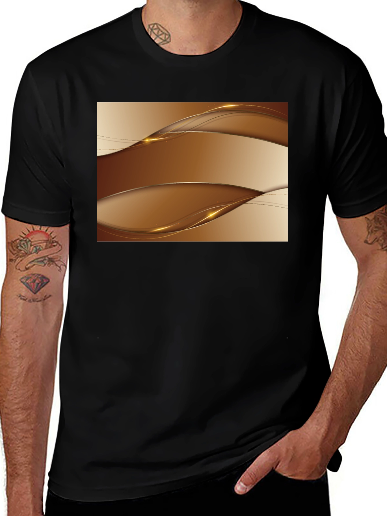 Stylish Abstract Wave Design Black T-Shirt
