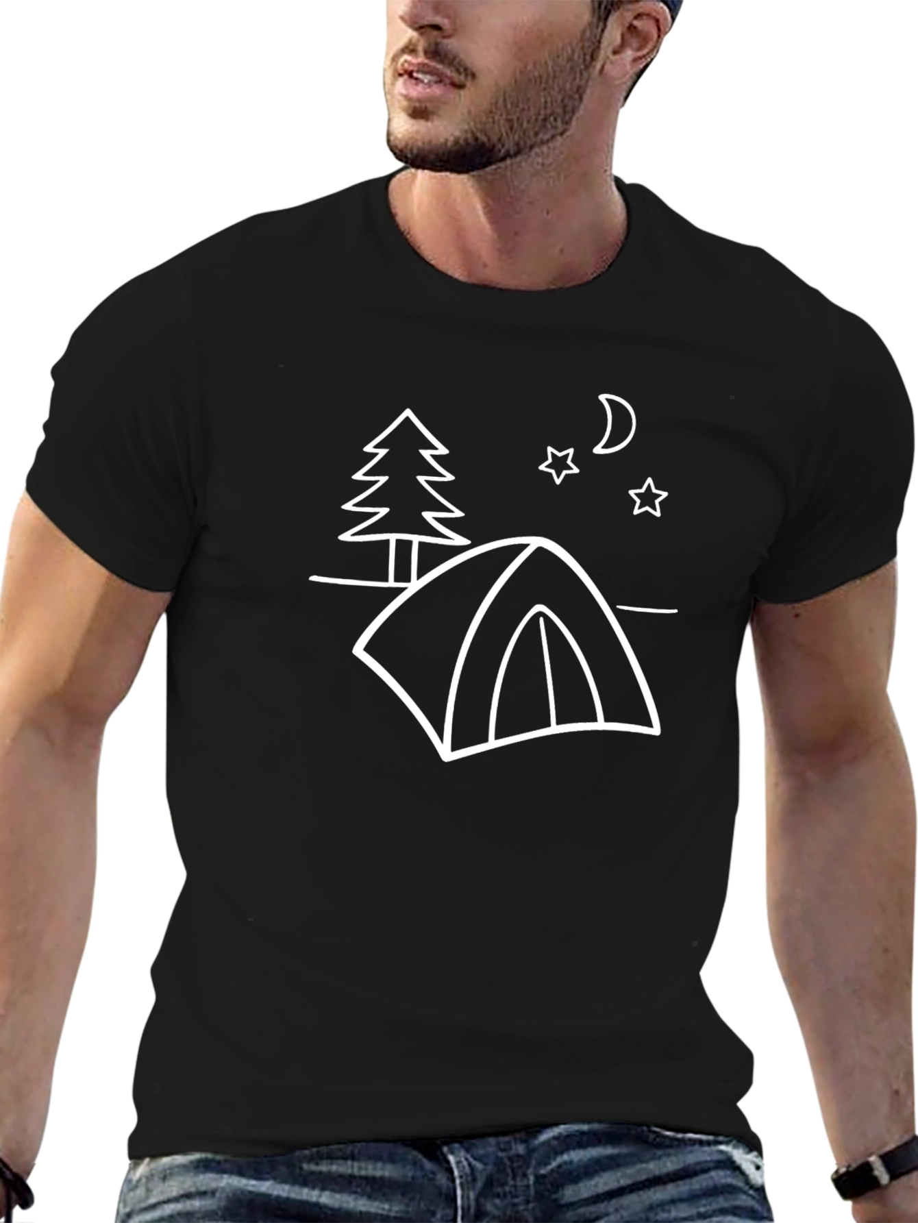 Camping Scene Black T-Shirt