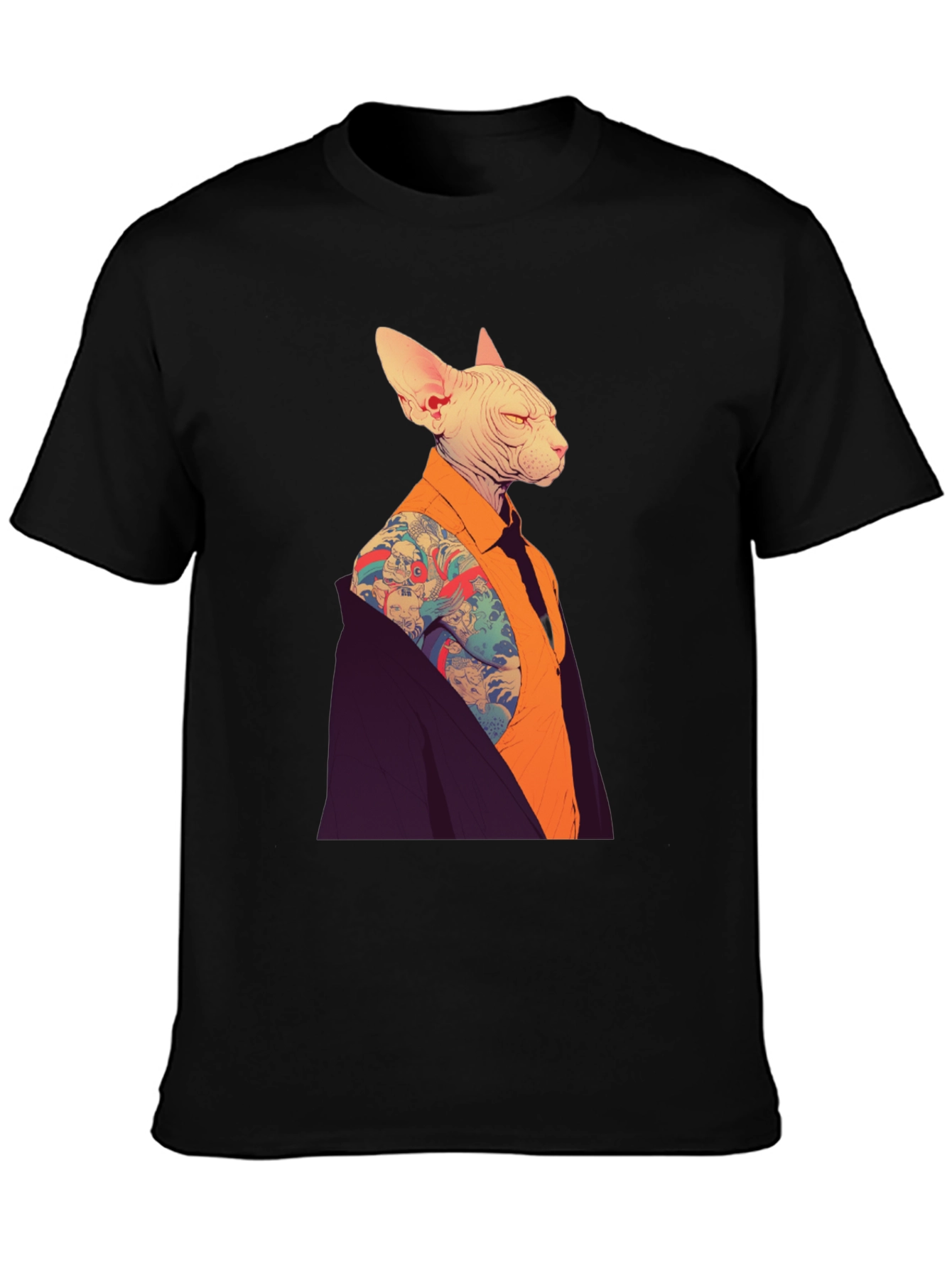 Tattooed Cat Graphic Tee - Stylish & Unique