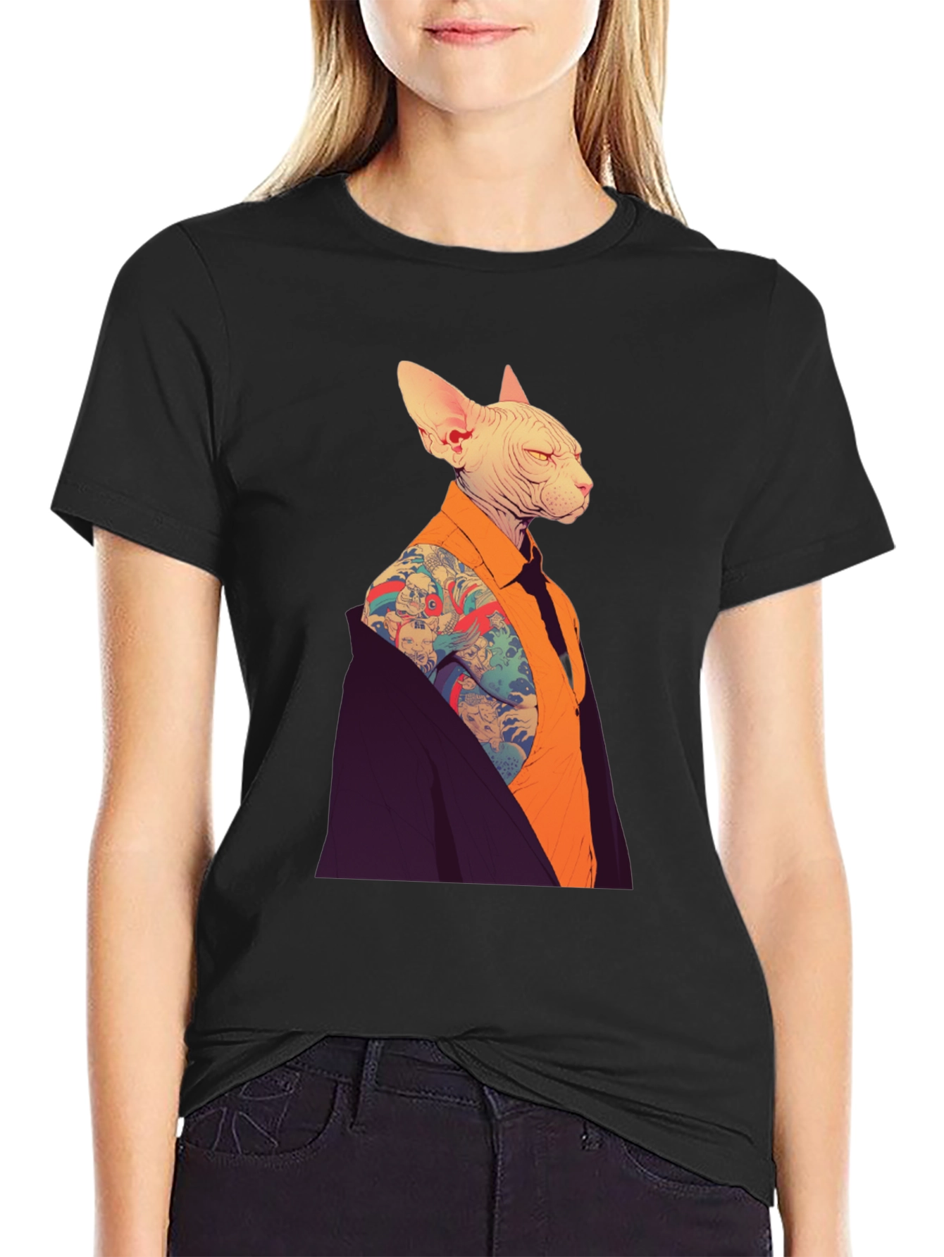 Tattooed Cat Graphic Tee - Stylish & Unique