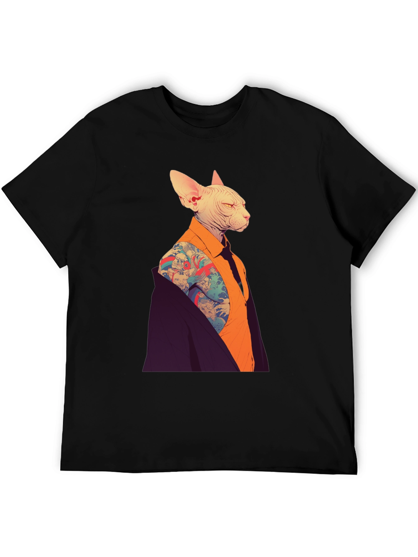 Tattooed Cat Graphic Tee - Stylish & Unique