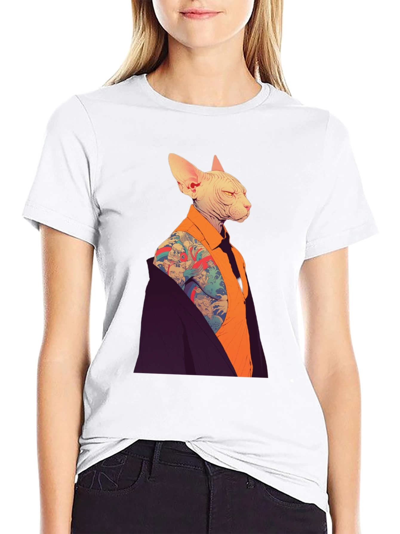 Tattooed Cat Graphic Tee - Stylish & Unique