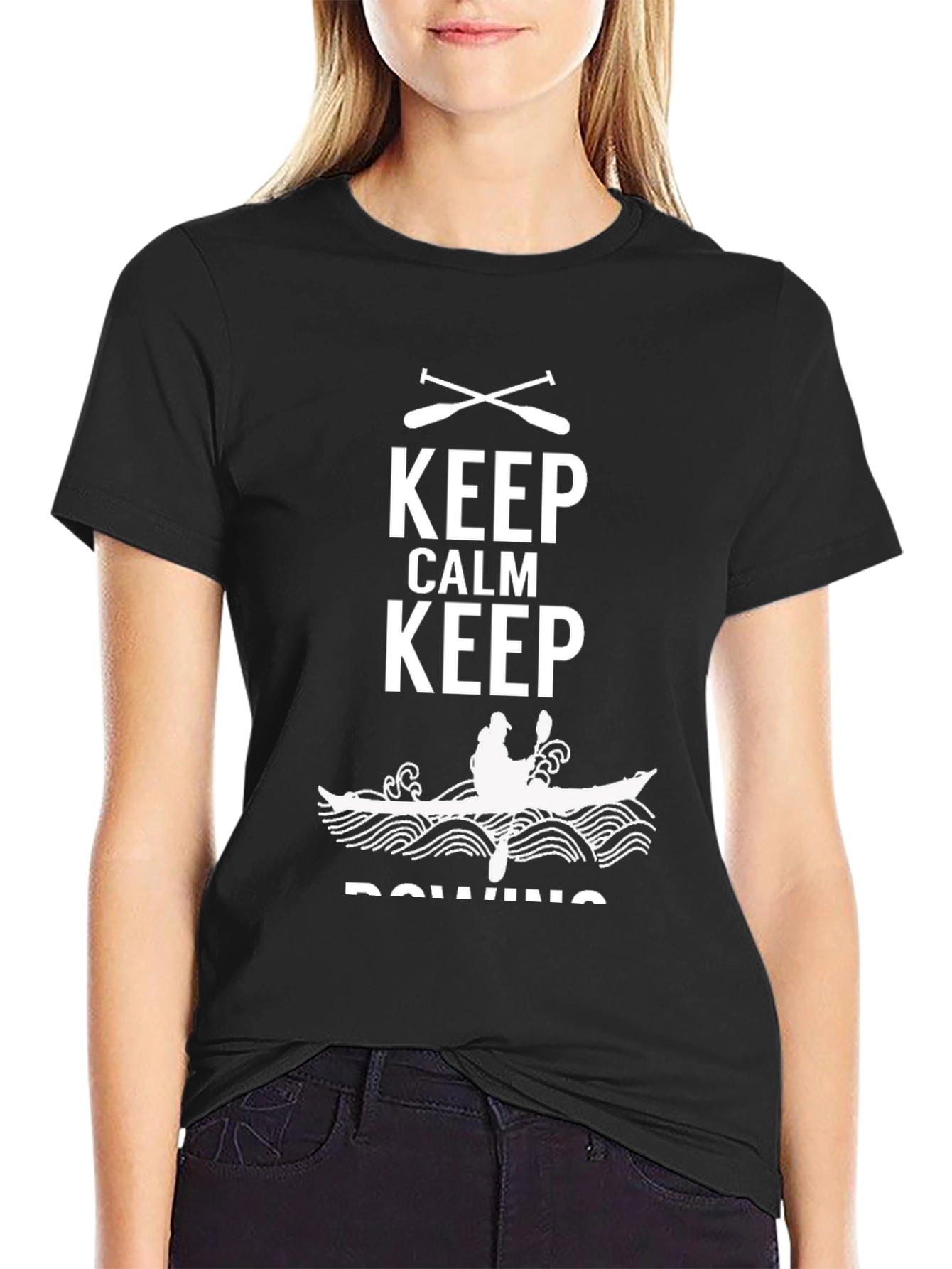 Keep Calm Keep Rowing T-Shirt - Black Paddling Design