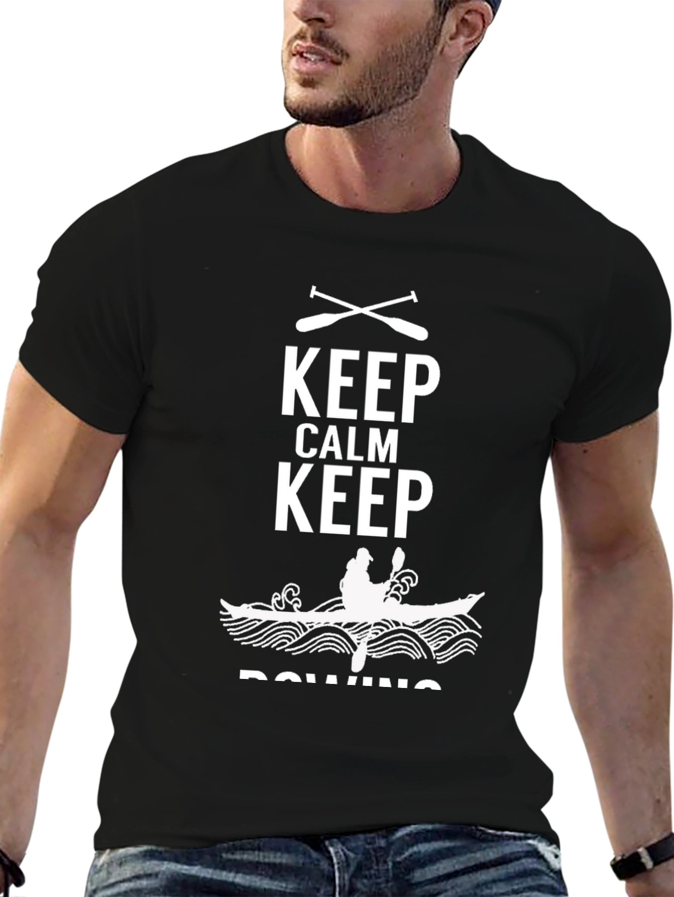Keep Calm Keep Rowing T-Shirt - Black Paddling Design