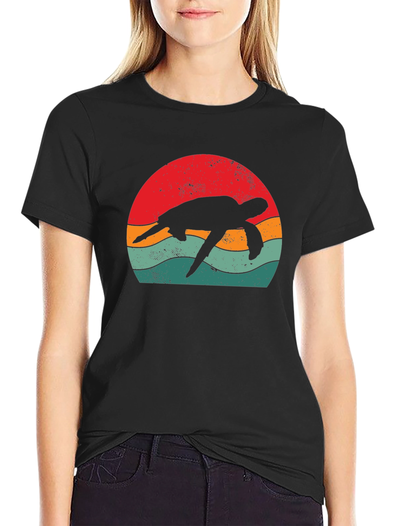Retro Turtle Graphic Tee - Black