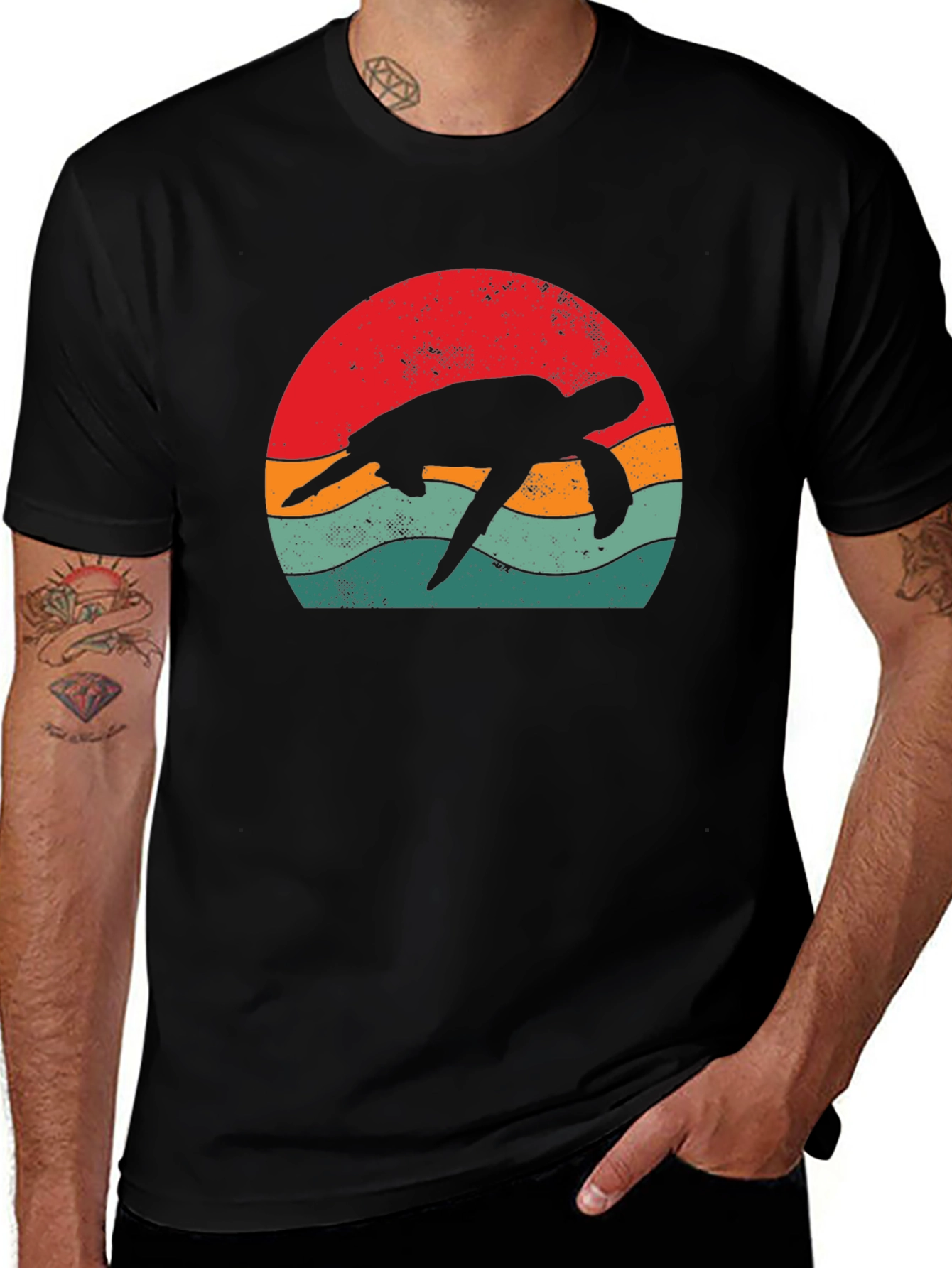 Retro Turtle Graphic Tee - Black