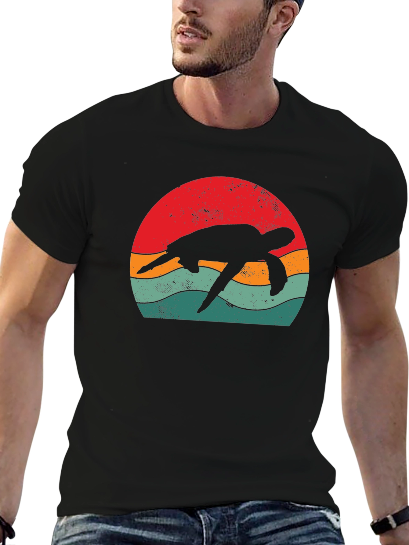 Retro Turtle Graphic Tee - Black