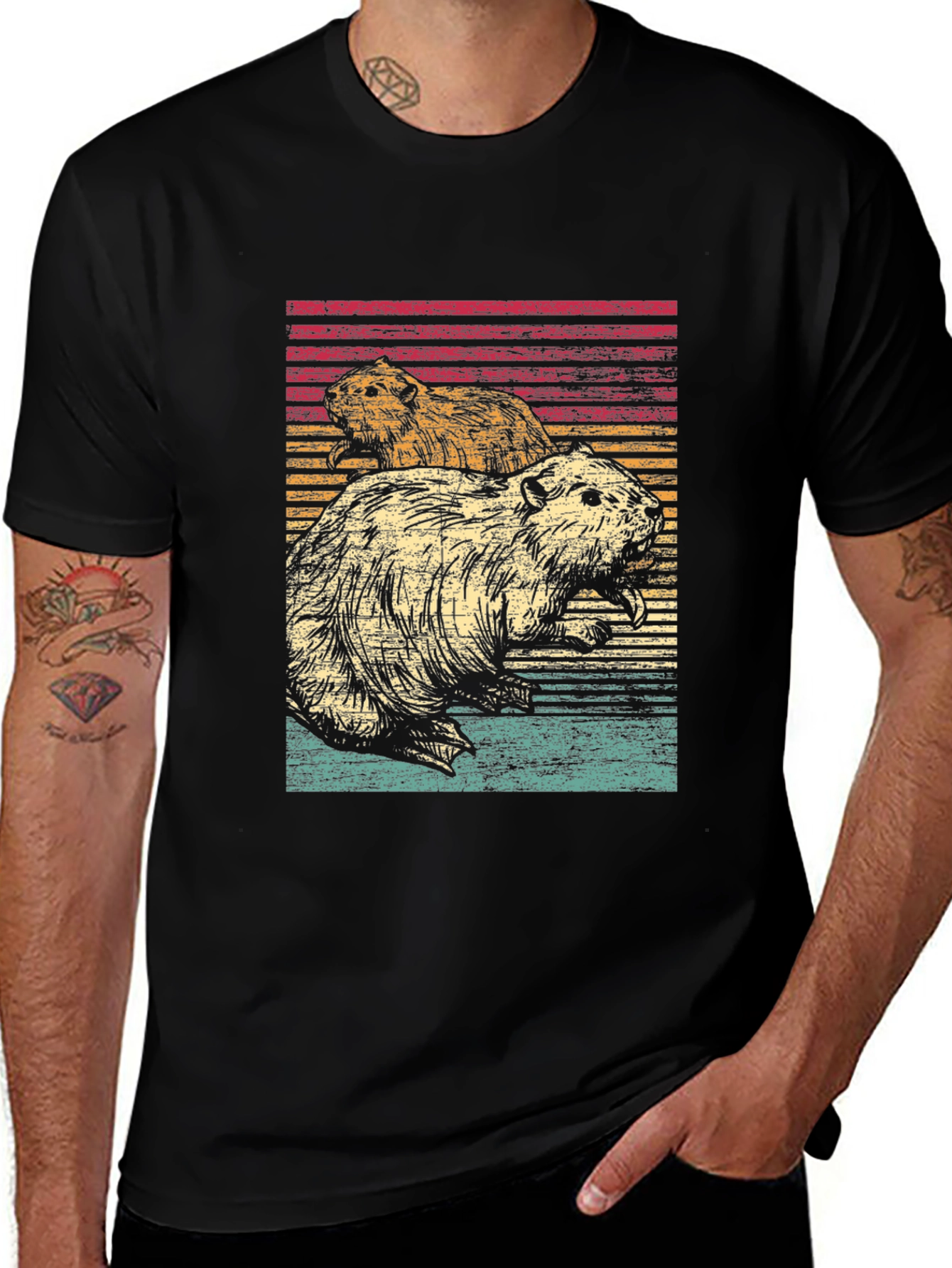 Retro Beaver Graphic Tee - Mens Black T-Shirt