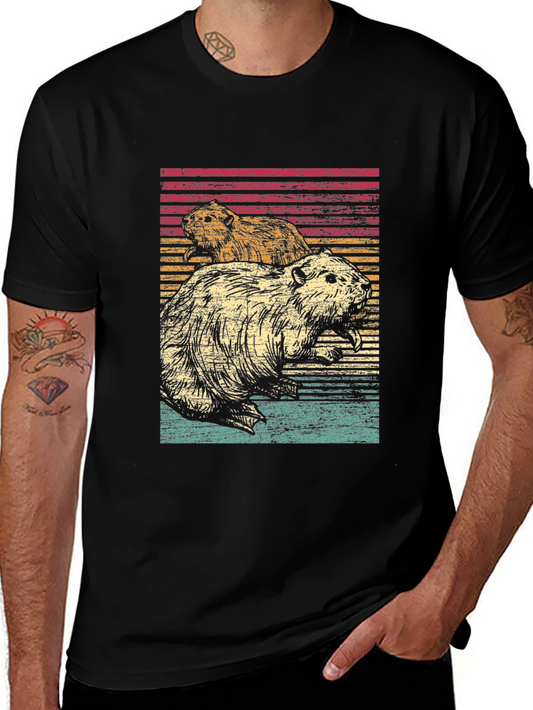 Retro Beaver Graphic Tee - Mens Black T-Shirt