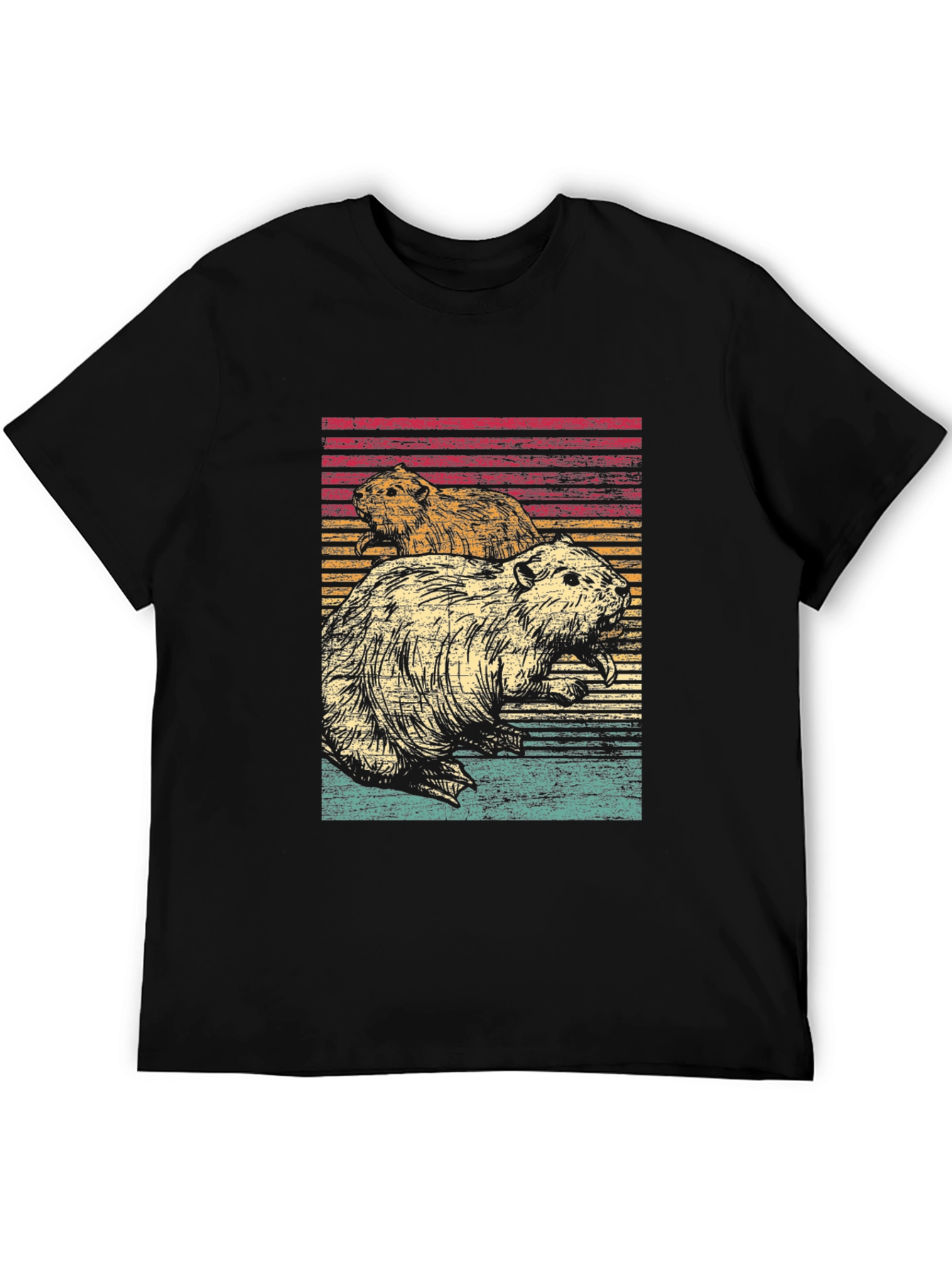 Retro Beaver Graphic Tee - Mens Black T-Shirt