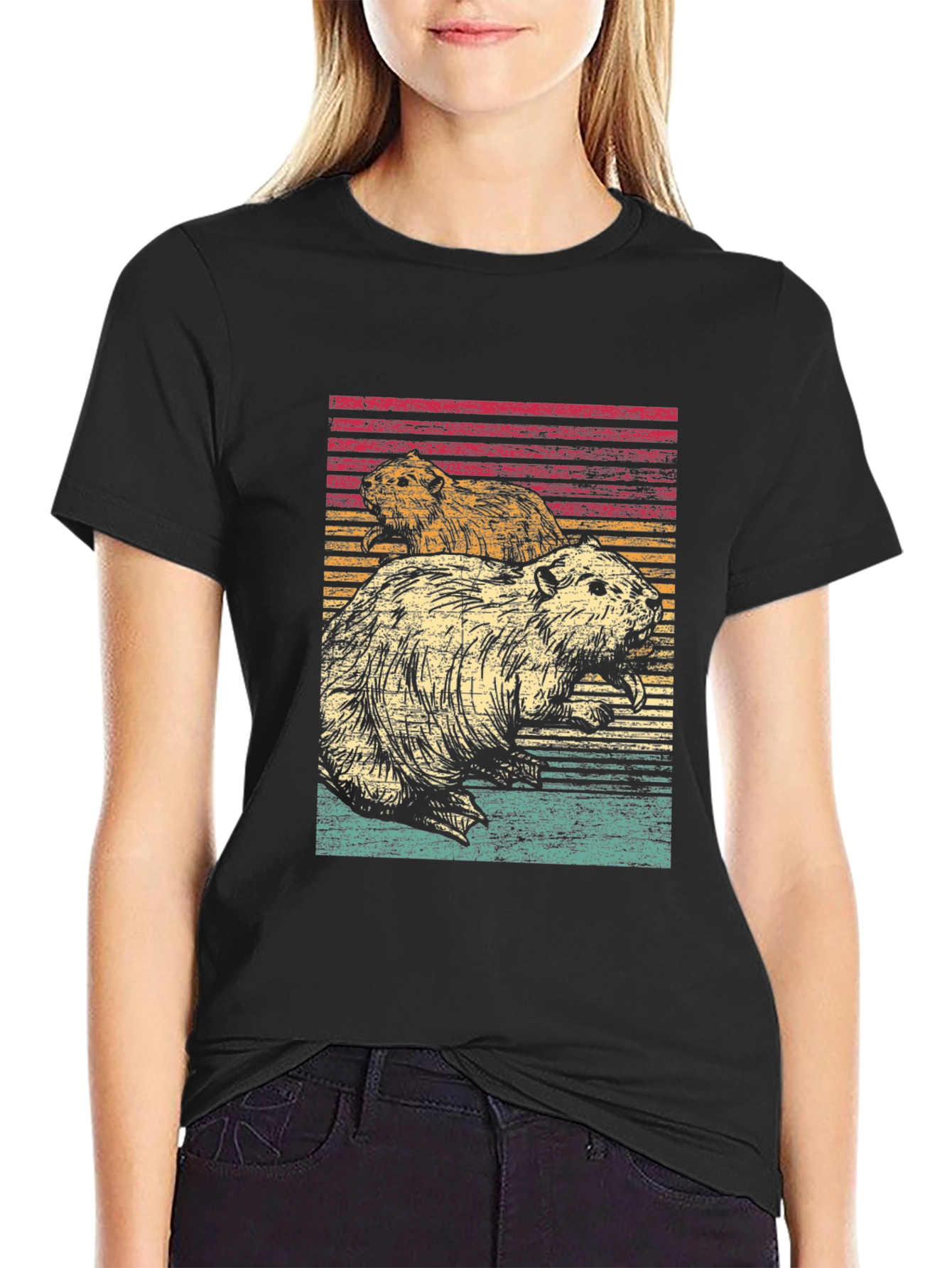 Retro Beaver Graphic Tee - Mens Black T-Shirt