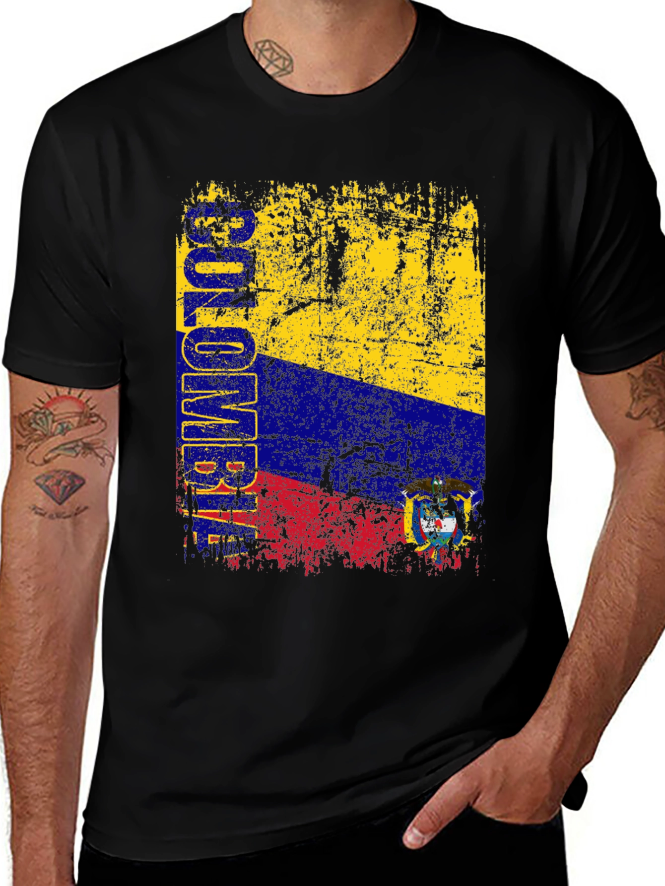 Colombia Flag Graphic T-Shirt - Black