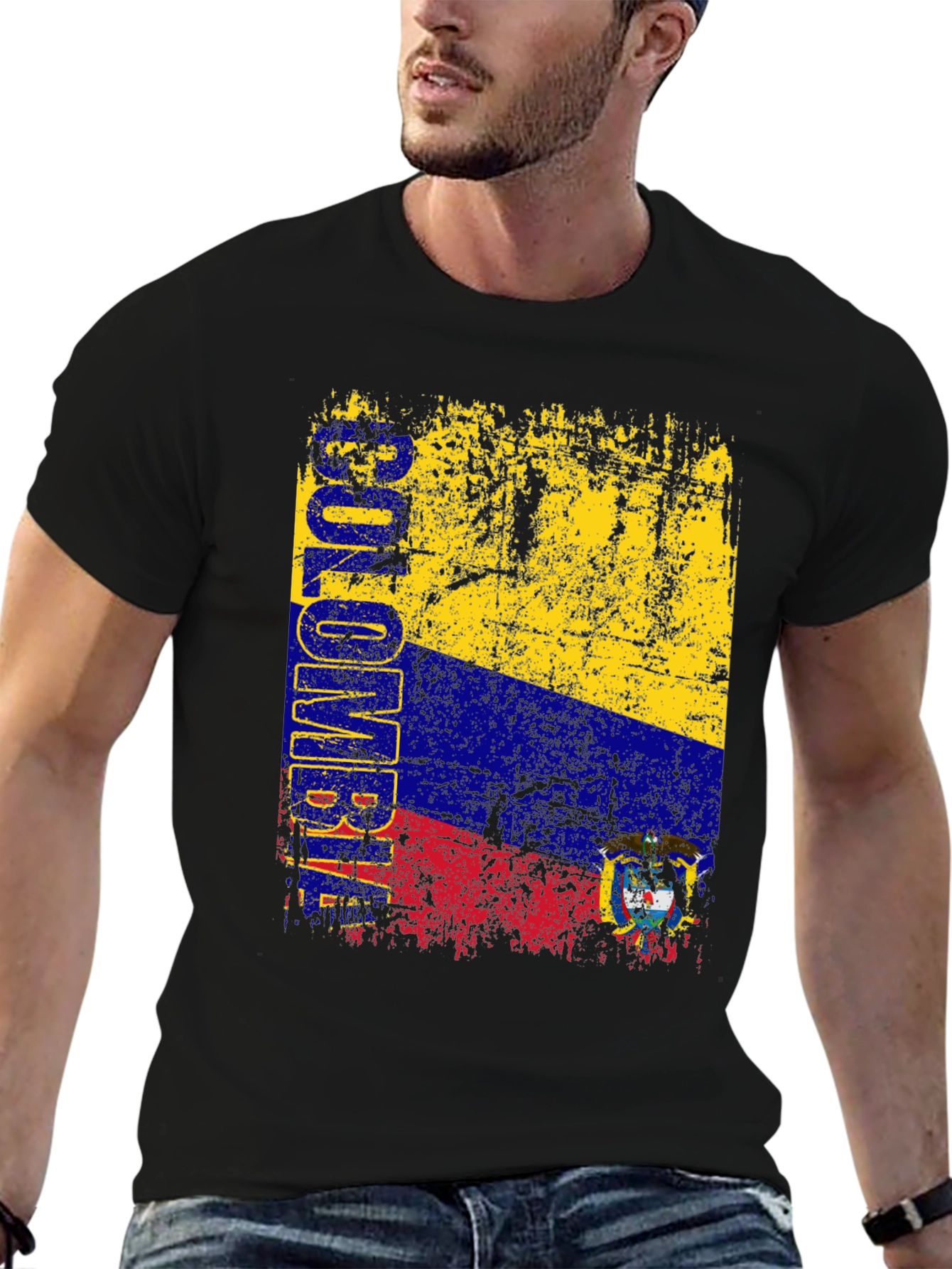 Colombia Flag Graphic T-Shirt - Black