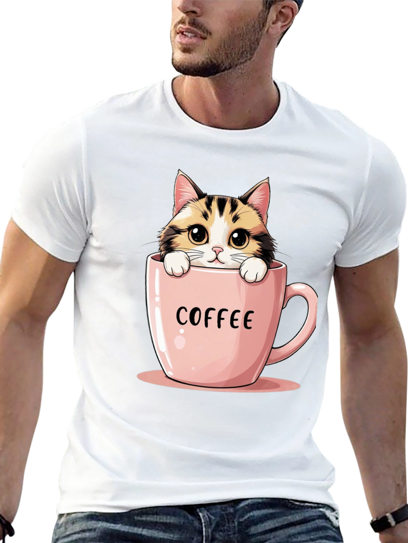 Cute Cat in Coffee Cup Graphic Tee