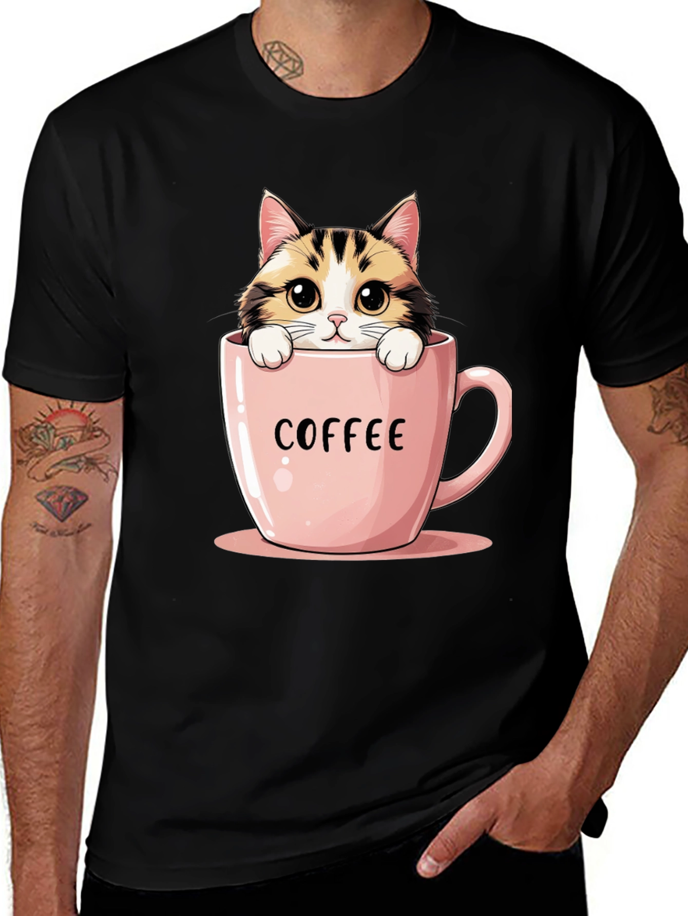 Cute Cat in Coffee Cup Graphic Tee