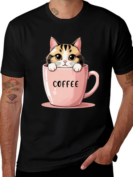 Cute Cat in Coffee Cup Graphic Tee