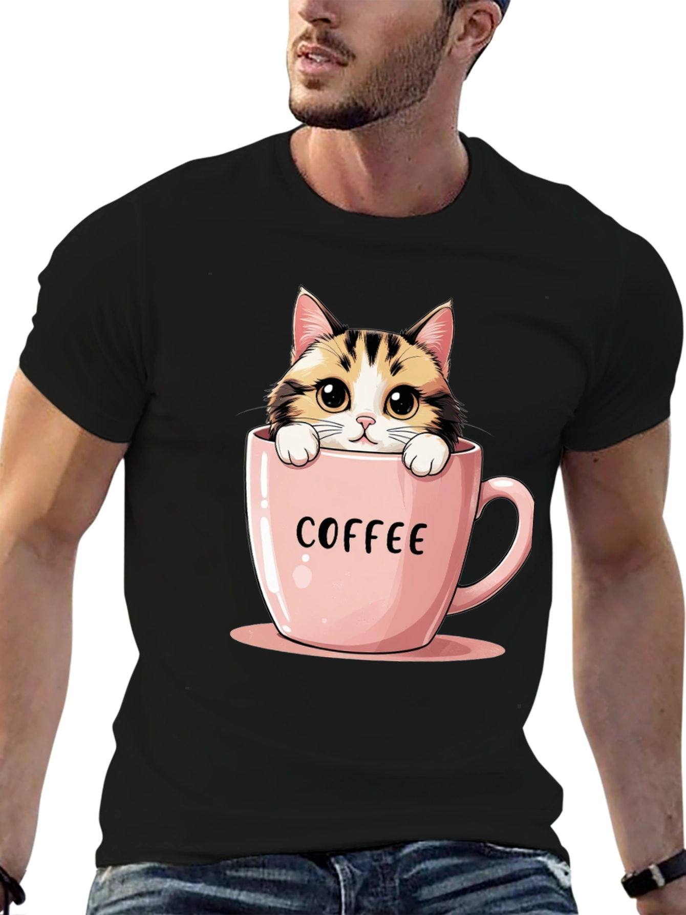 Cute Cat in Coffee Cup Graphic Tee
