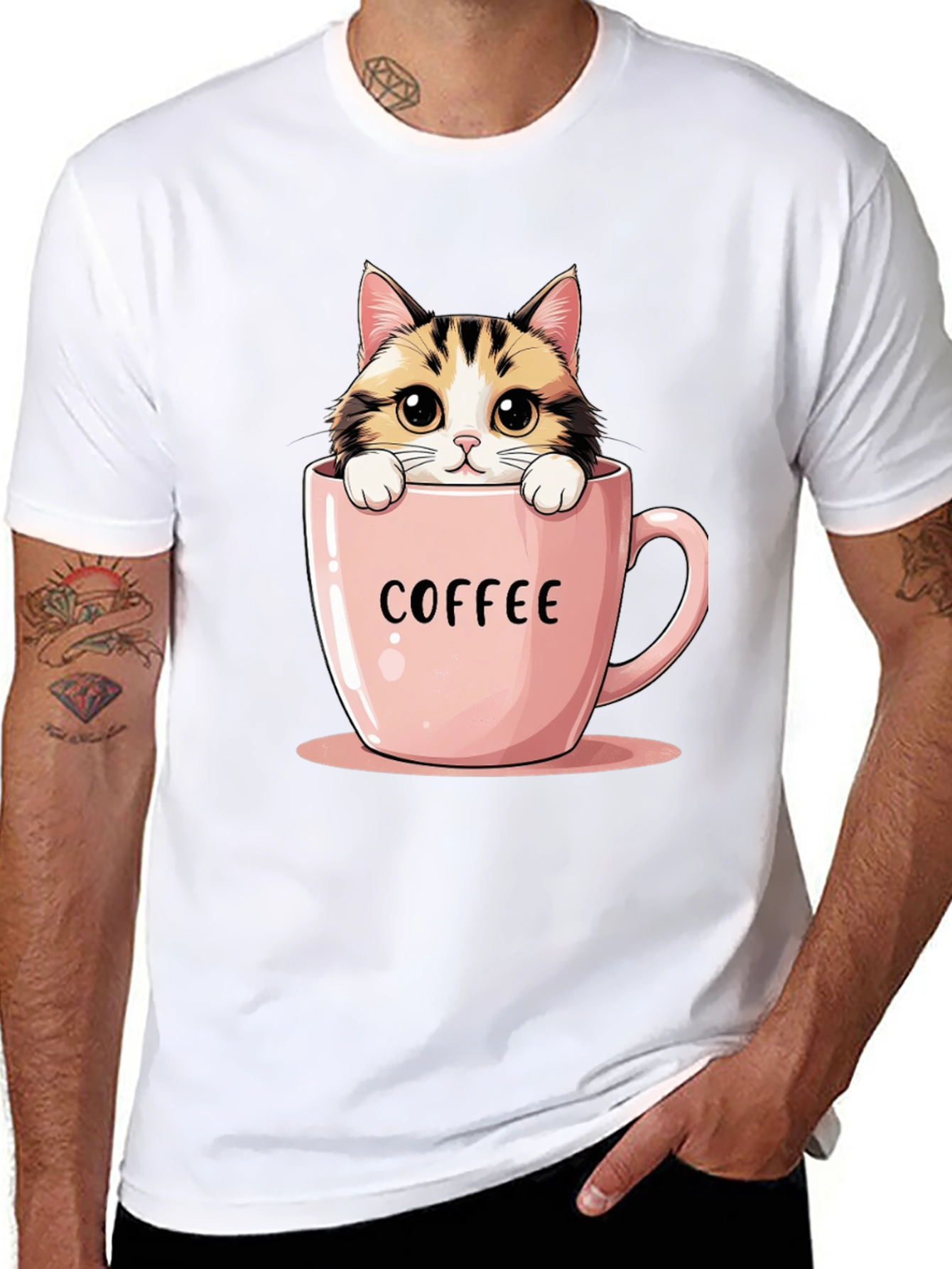 Cute Cat in Coffee Cup Graphic Tee