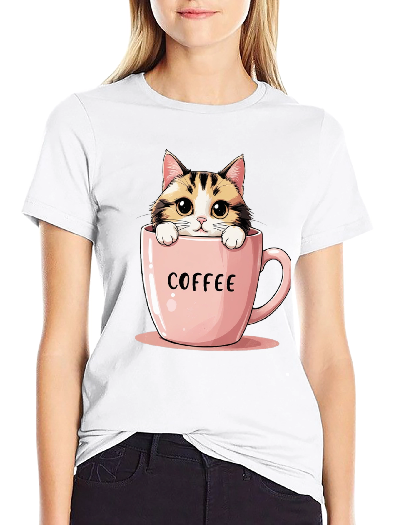 Cute Cat in Coffee Cup Graphic Tee