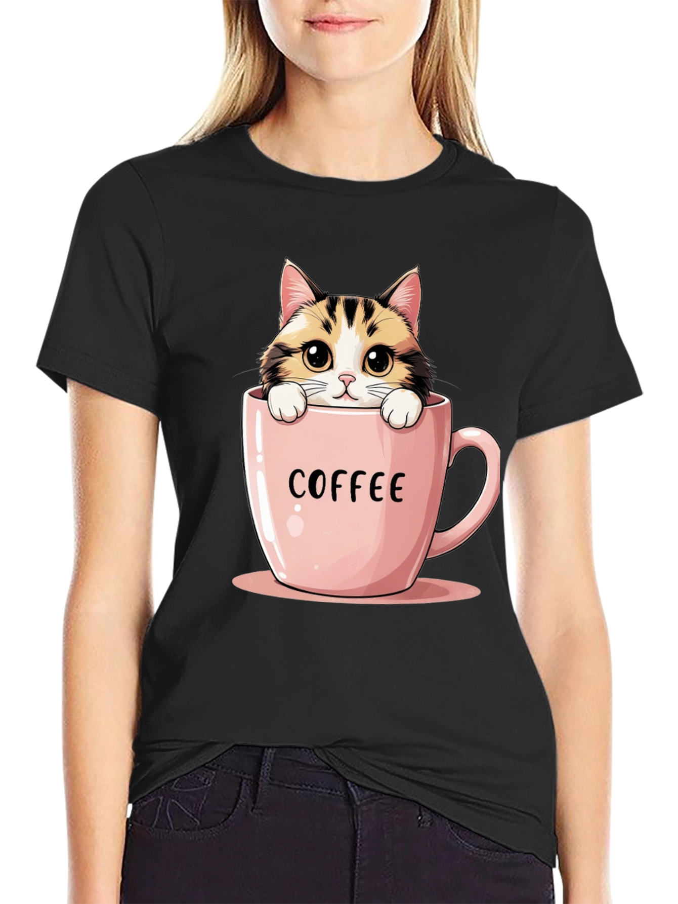 Cute Cat in Coffee Cup Graphic Tee