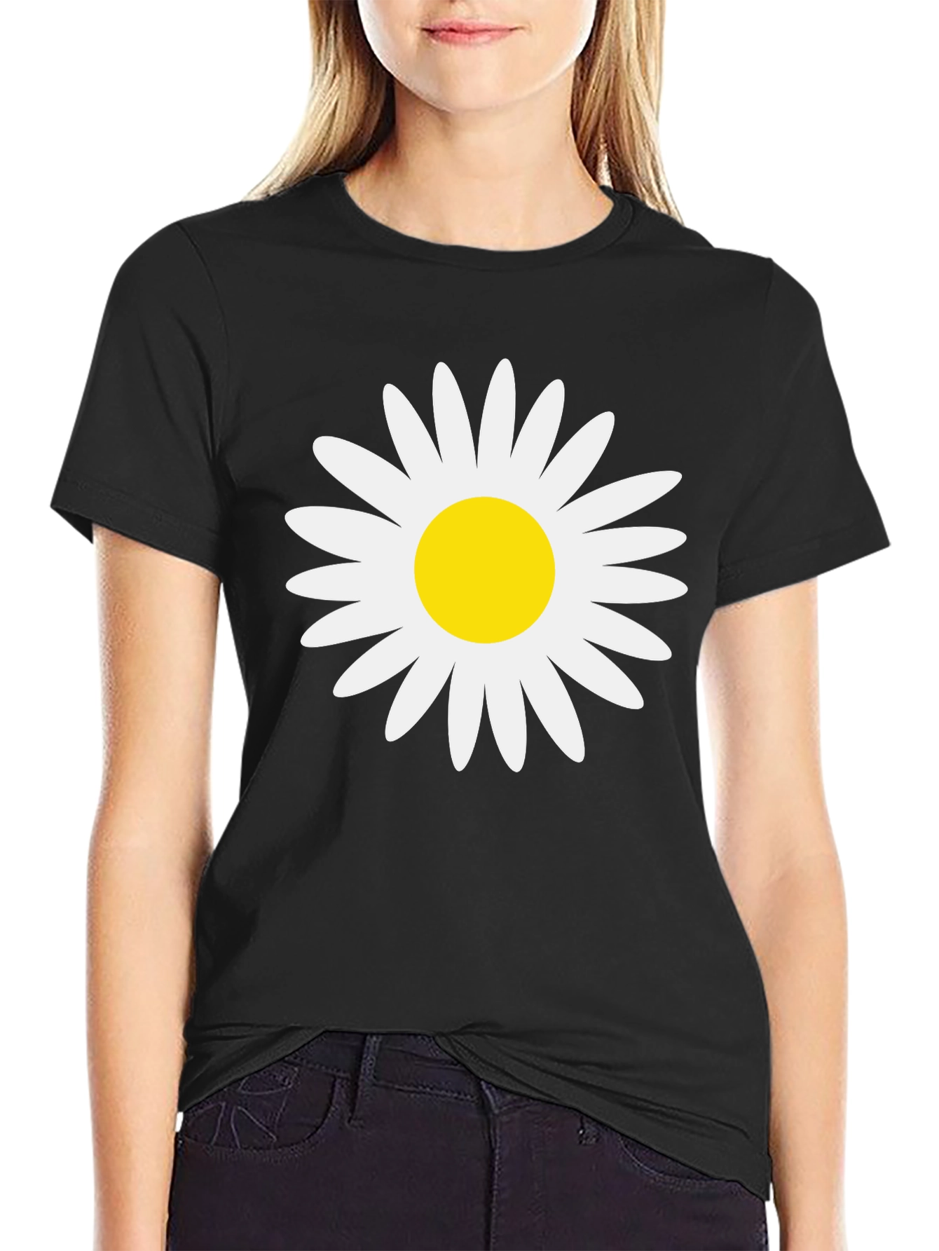 Daisy Graphic Tee - Black Cotton Comfort