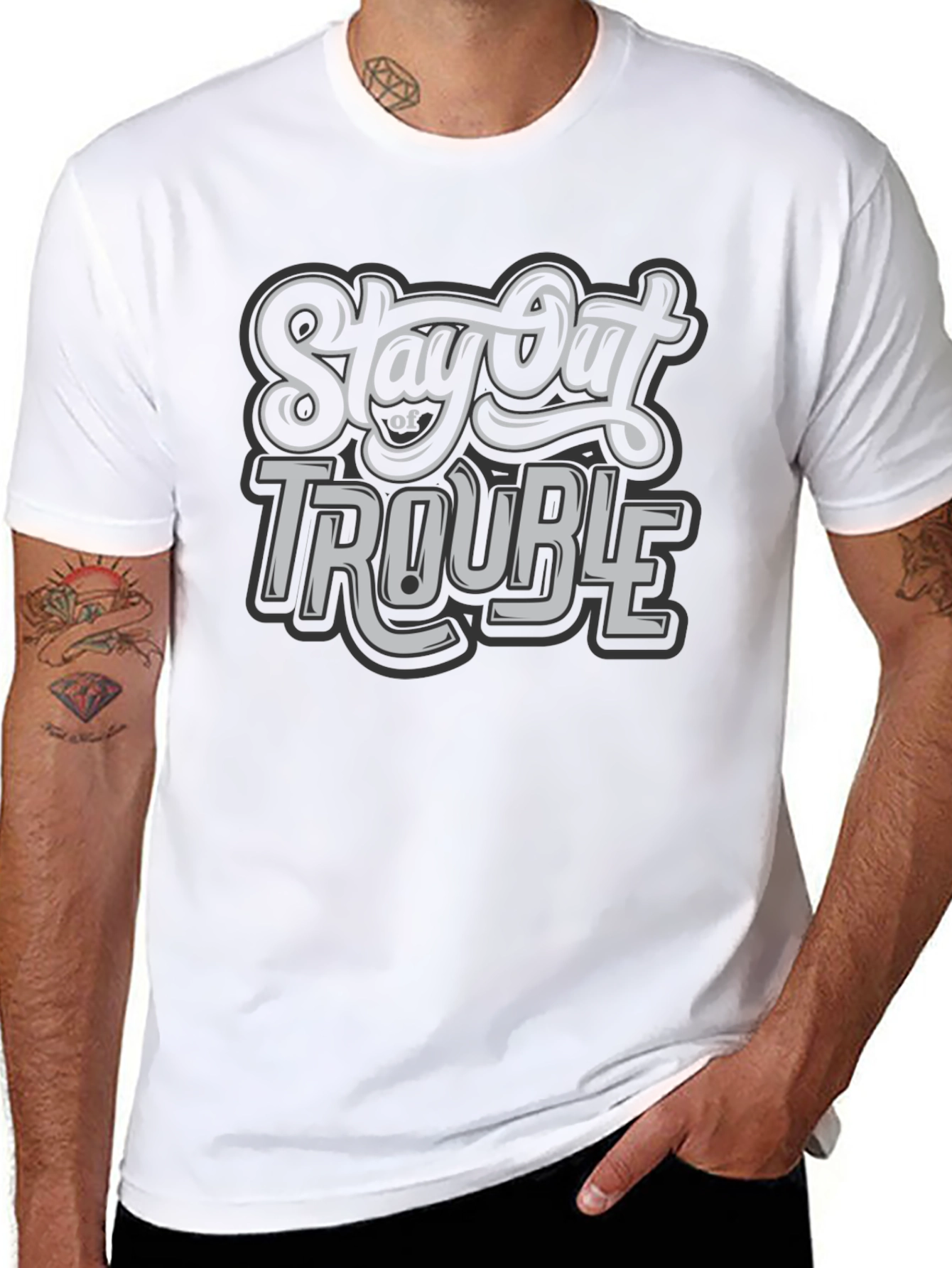 Stay Out of Trouble Black Graphic T-Shirt