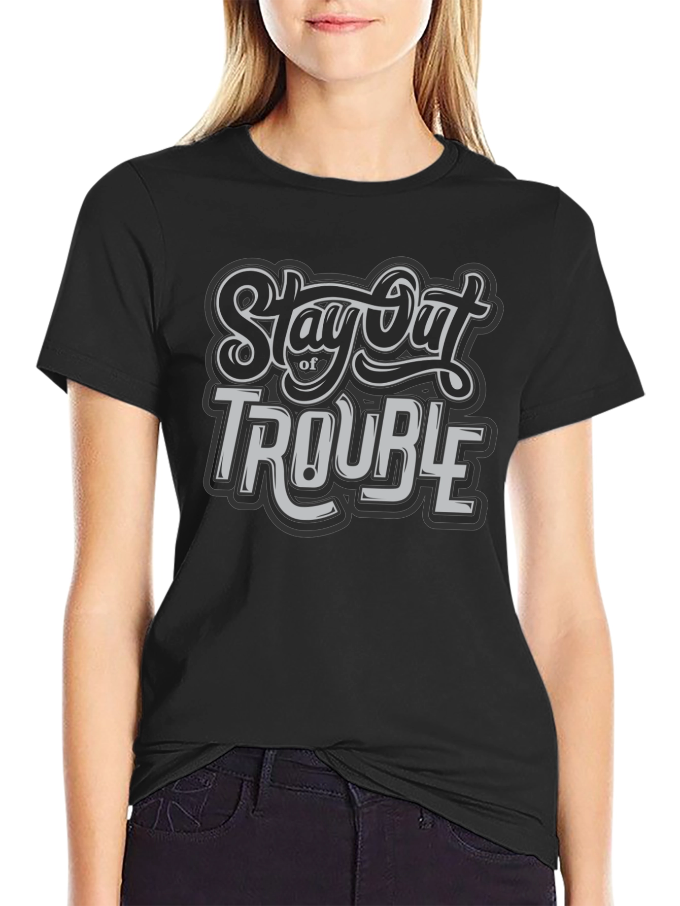 Stay Out of Trouble Black Graphic T-Shirt