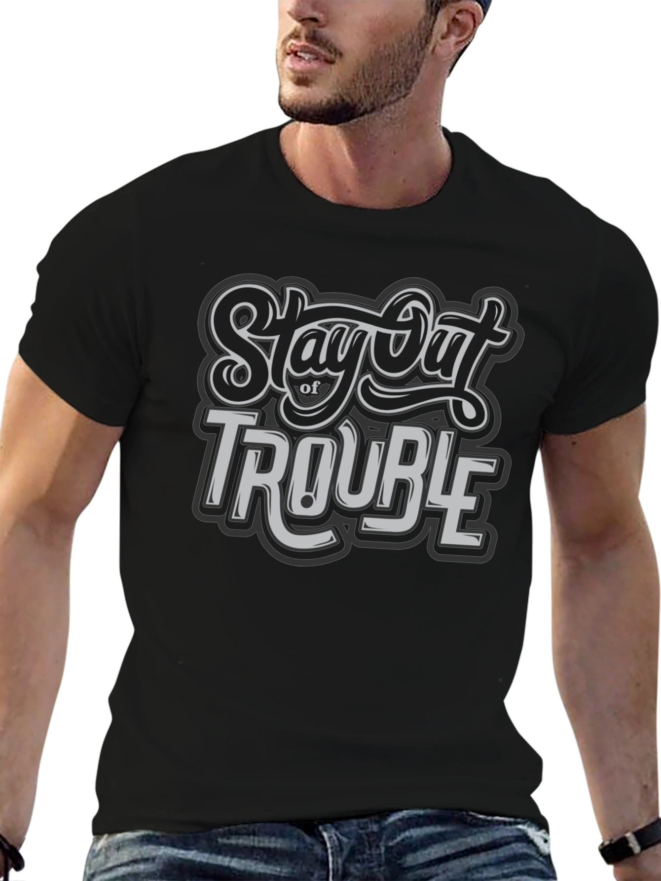 Stay Out of Trouble Black Graphic T-Shirt