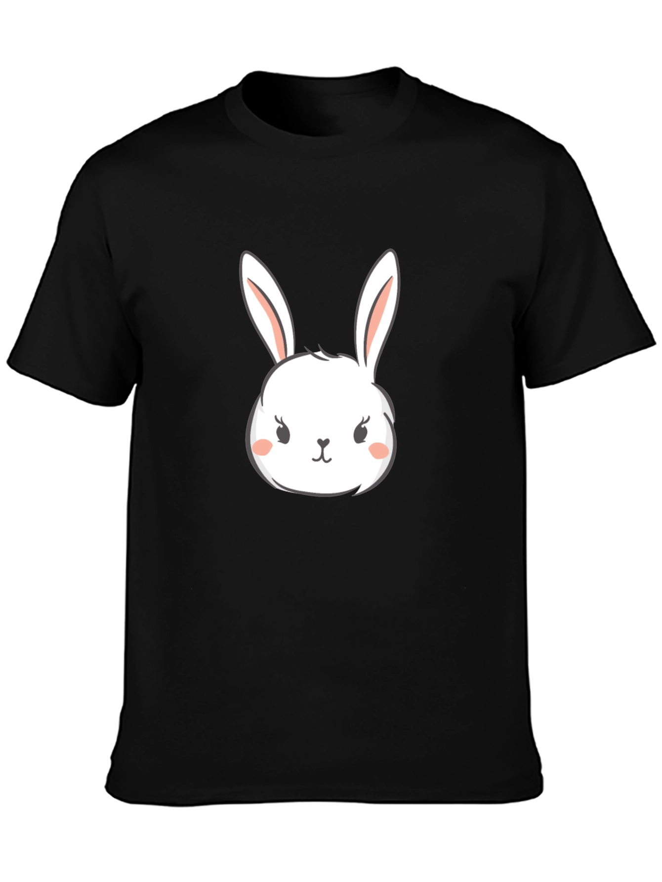 Cute Bunny Graphic Tee - Black Cotton T-Shirt