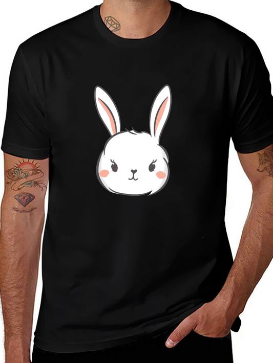 Cute Bunny Graphic Tee - Black Cotton T-Shirt