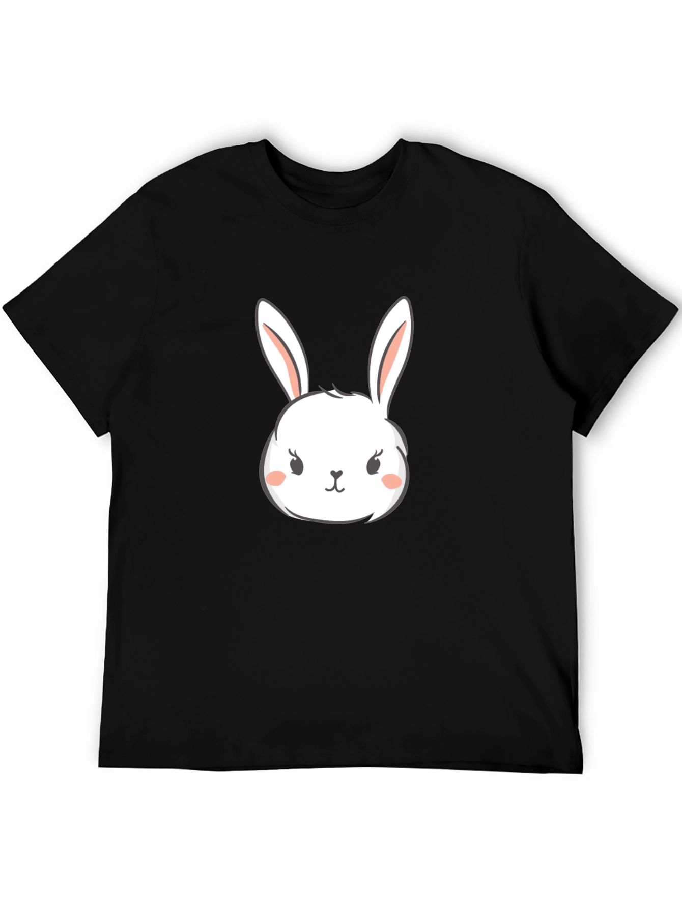 Cute Bunny Graphic Tee - Black Cotton T-Shirt