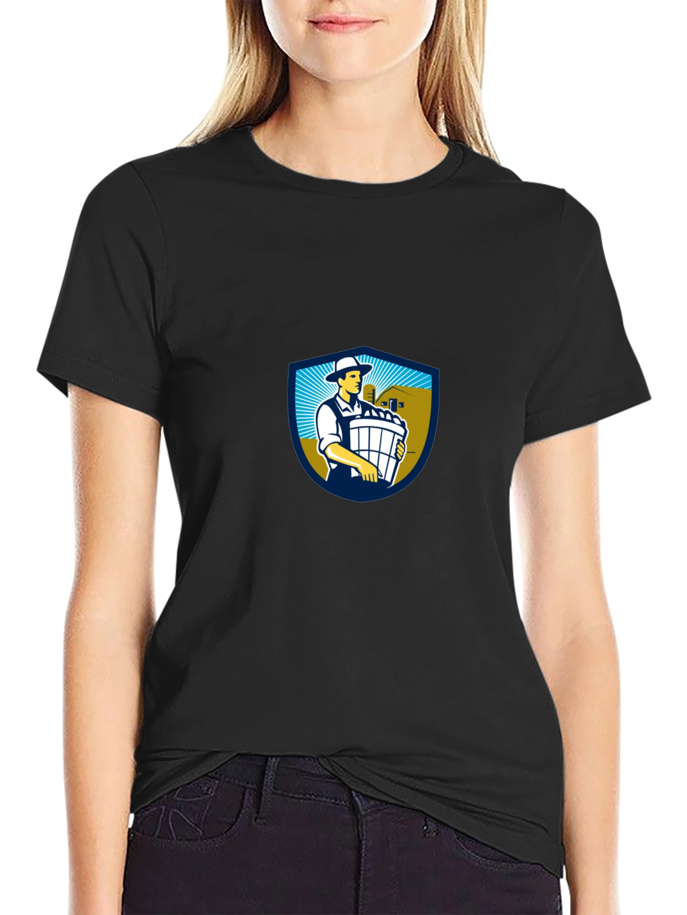 Classic Black T-Shirt with Farm Logo