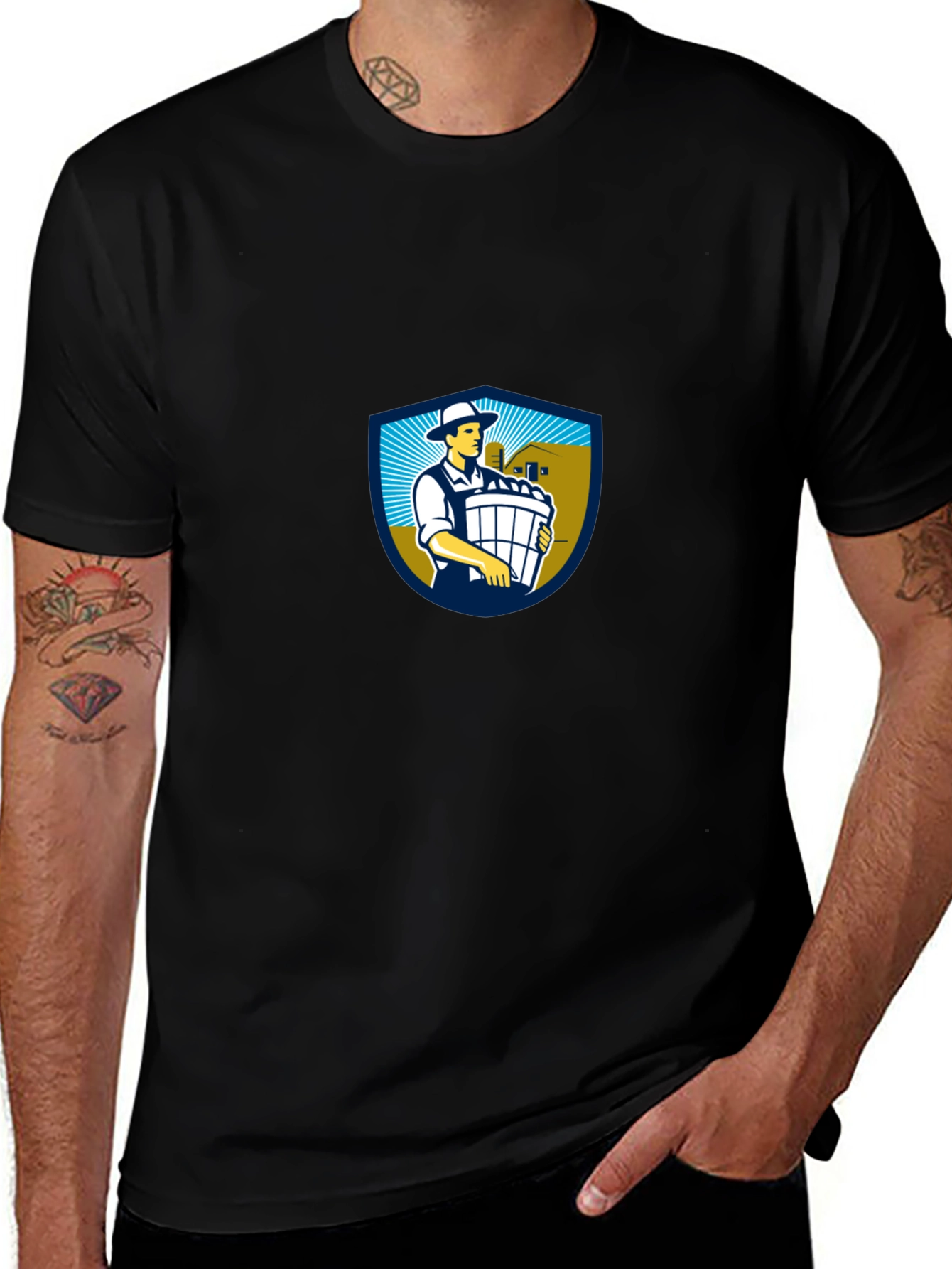Classic Black T-Shirt with Farm Logo
