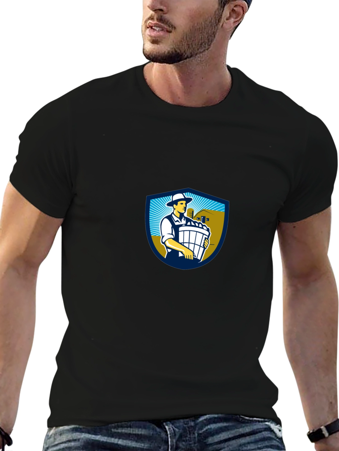 Classic Black T-Shirt with Farm Logo