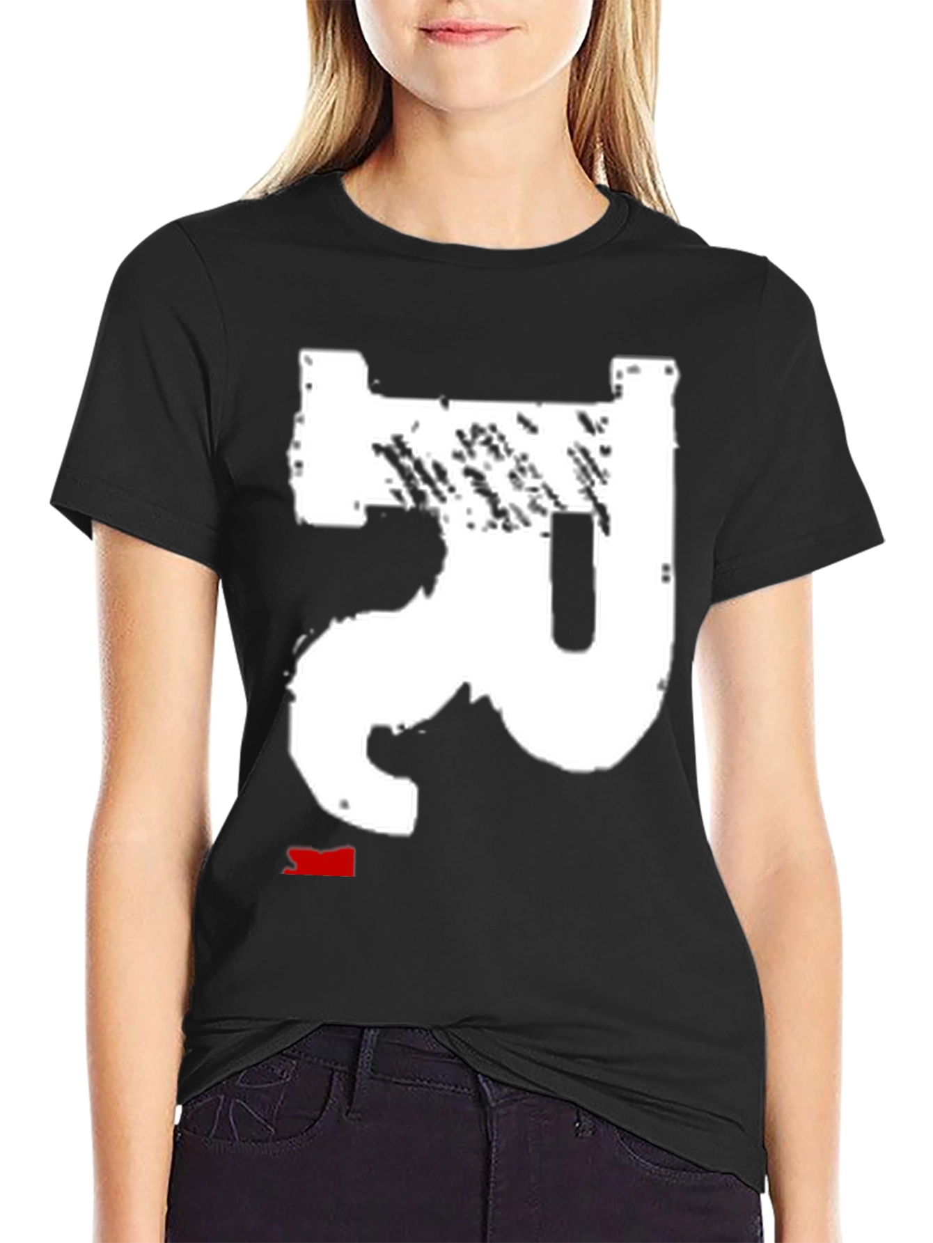Modern Black Tee with Abstract White Design
