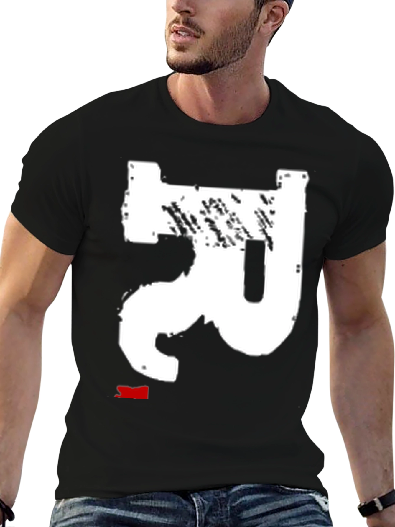 Modern Black Tee with Abstract White Design