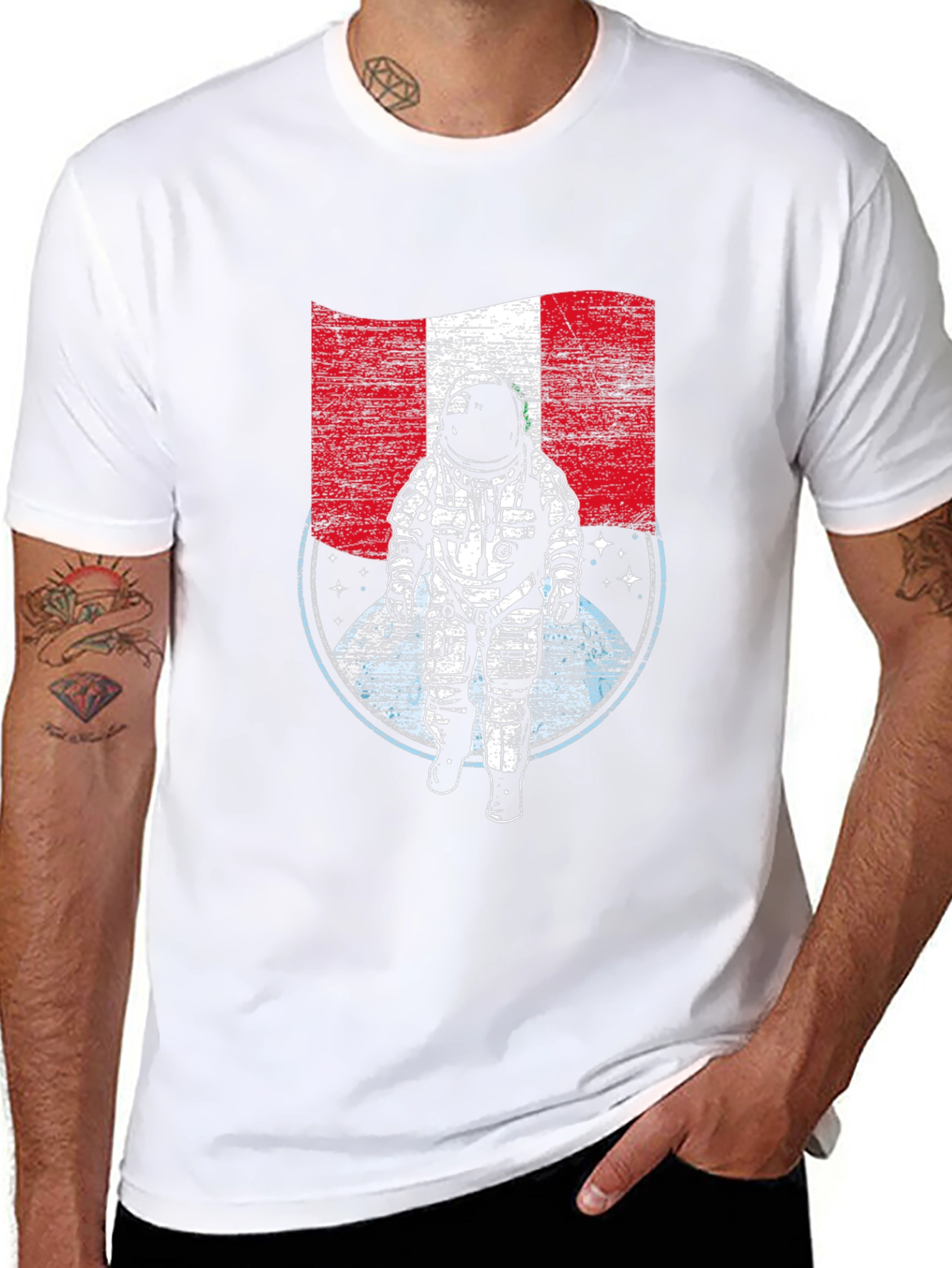 Peru Flag Astronaut Graphic T-Shirt