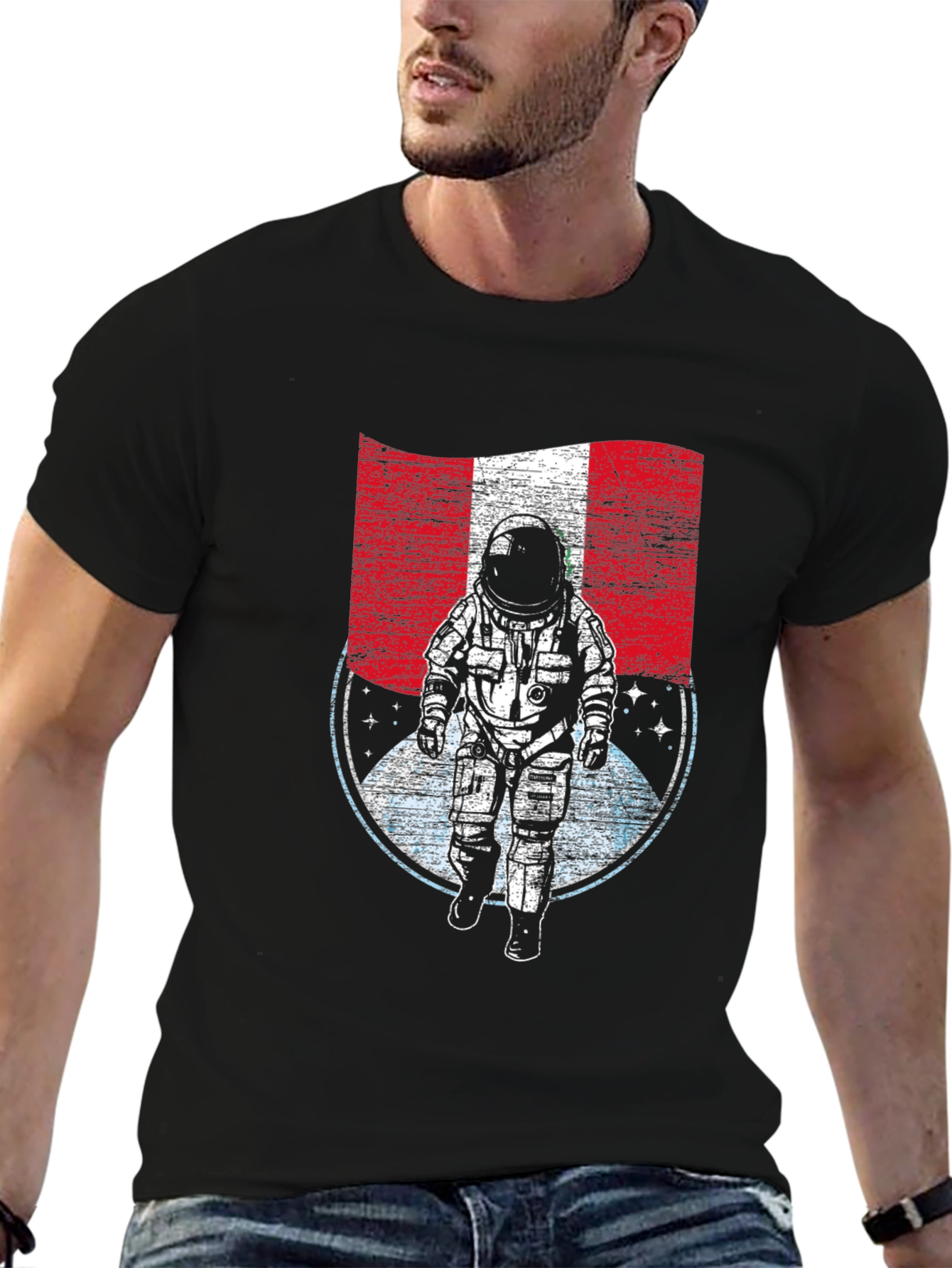 Peru Flag Astronaut Graphic T-Shirt