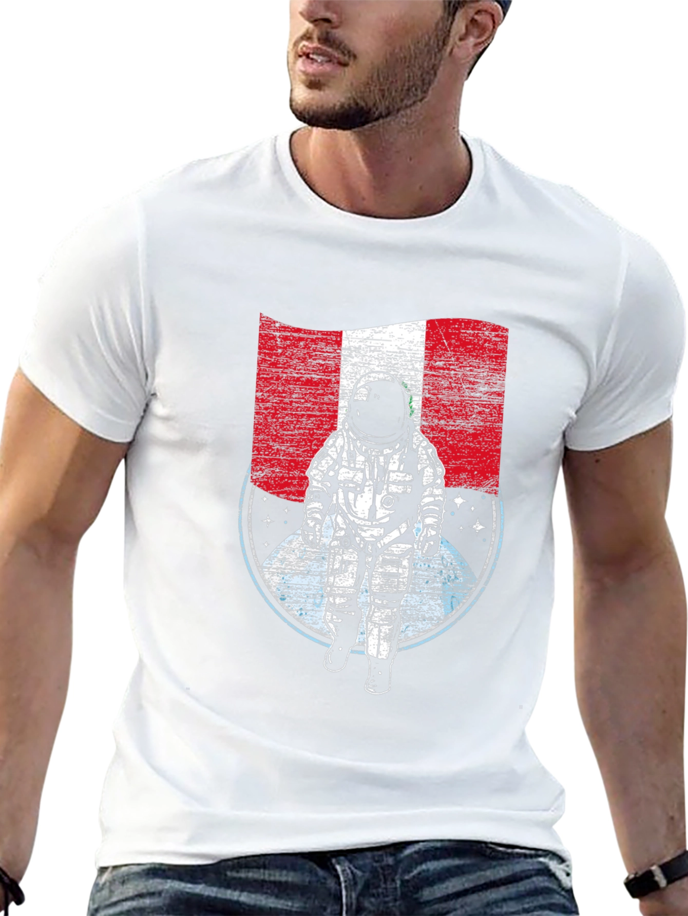 Peru Flag Astronaut Graphic T-Shirt
