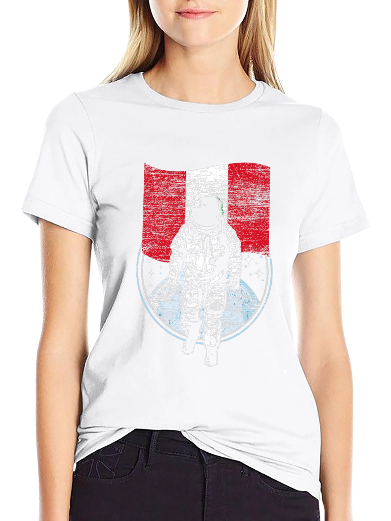 Peru Flag Astronaut Graphic T-Shirt