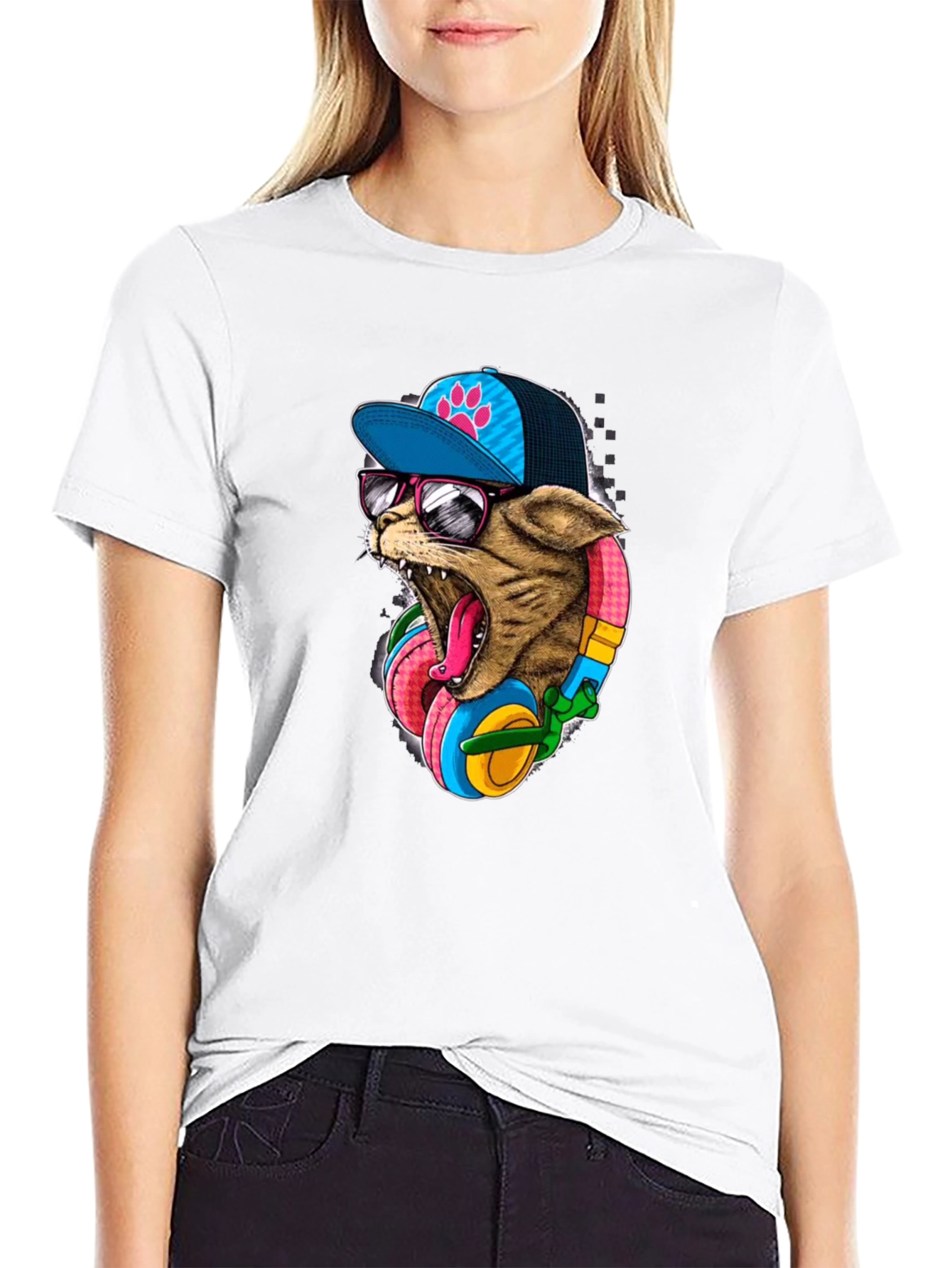 Cool Cat T-Shirt: Cat Wearing Headphones & Cap
