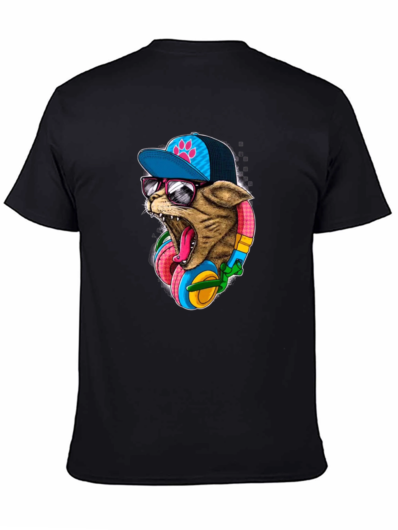 Cool Cat T-Shirt: Cat Wearing Headphones & Cap