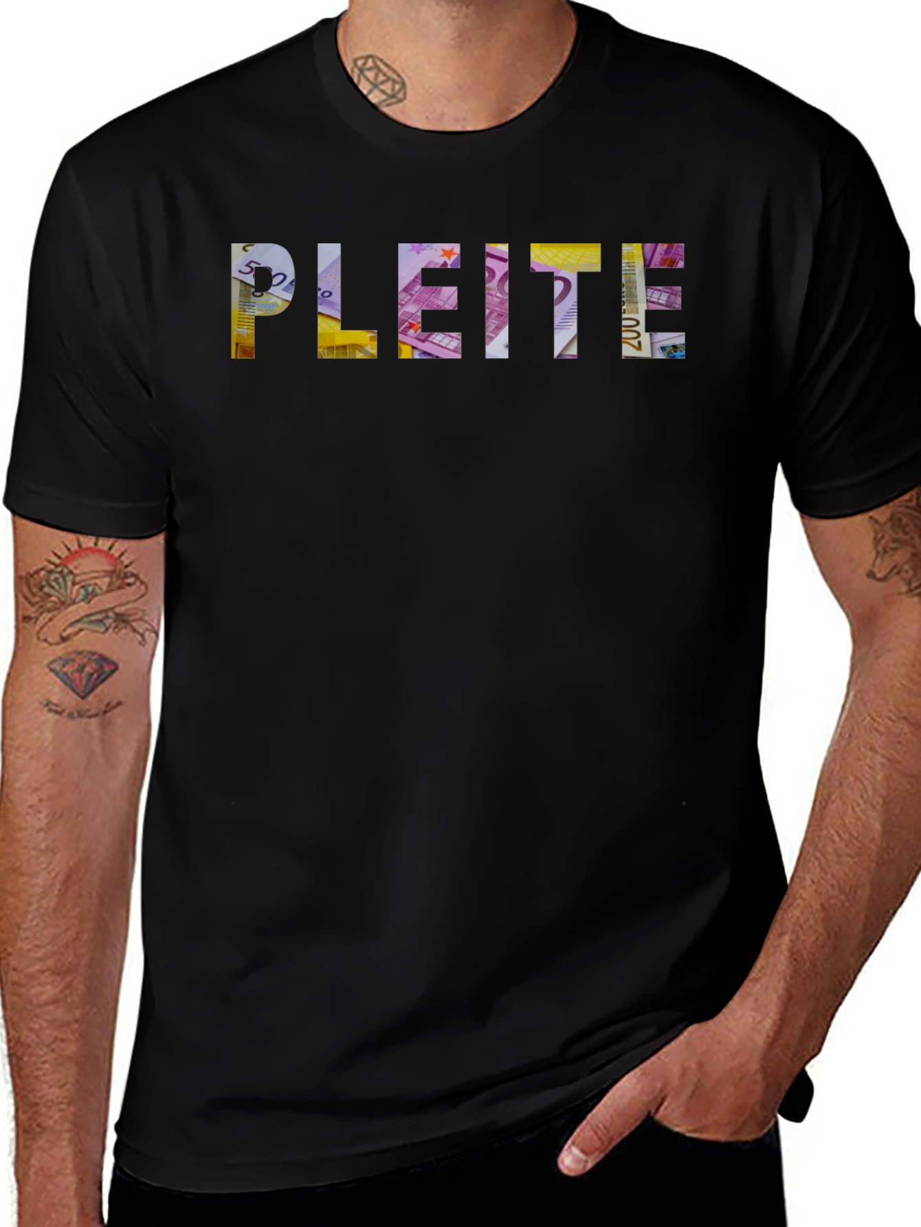 Pleite Black Graphic T-Shirt - Money Design