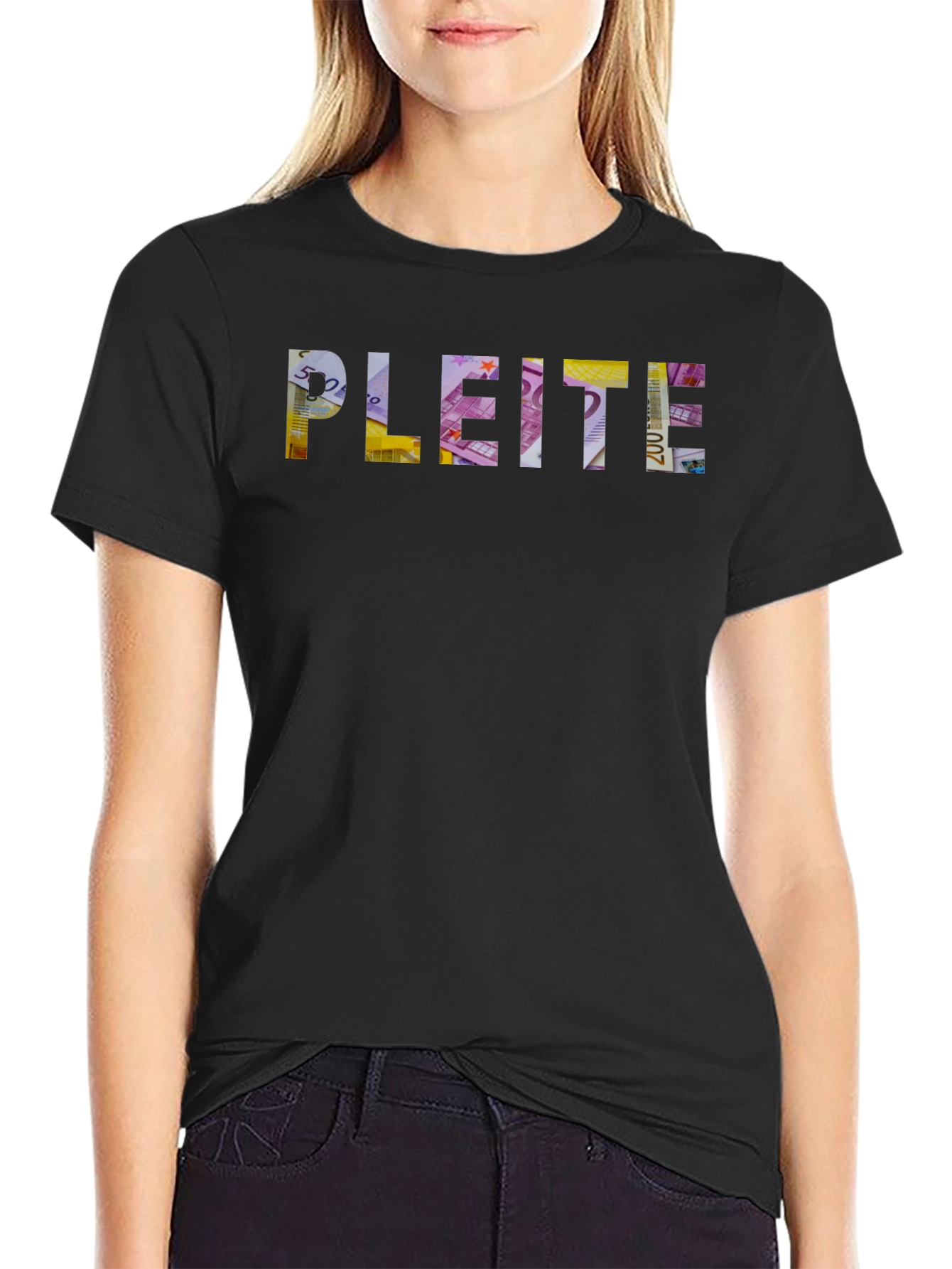 Pleite Black Graphic T-Shirt - Money Design