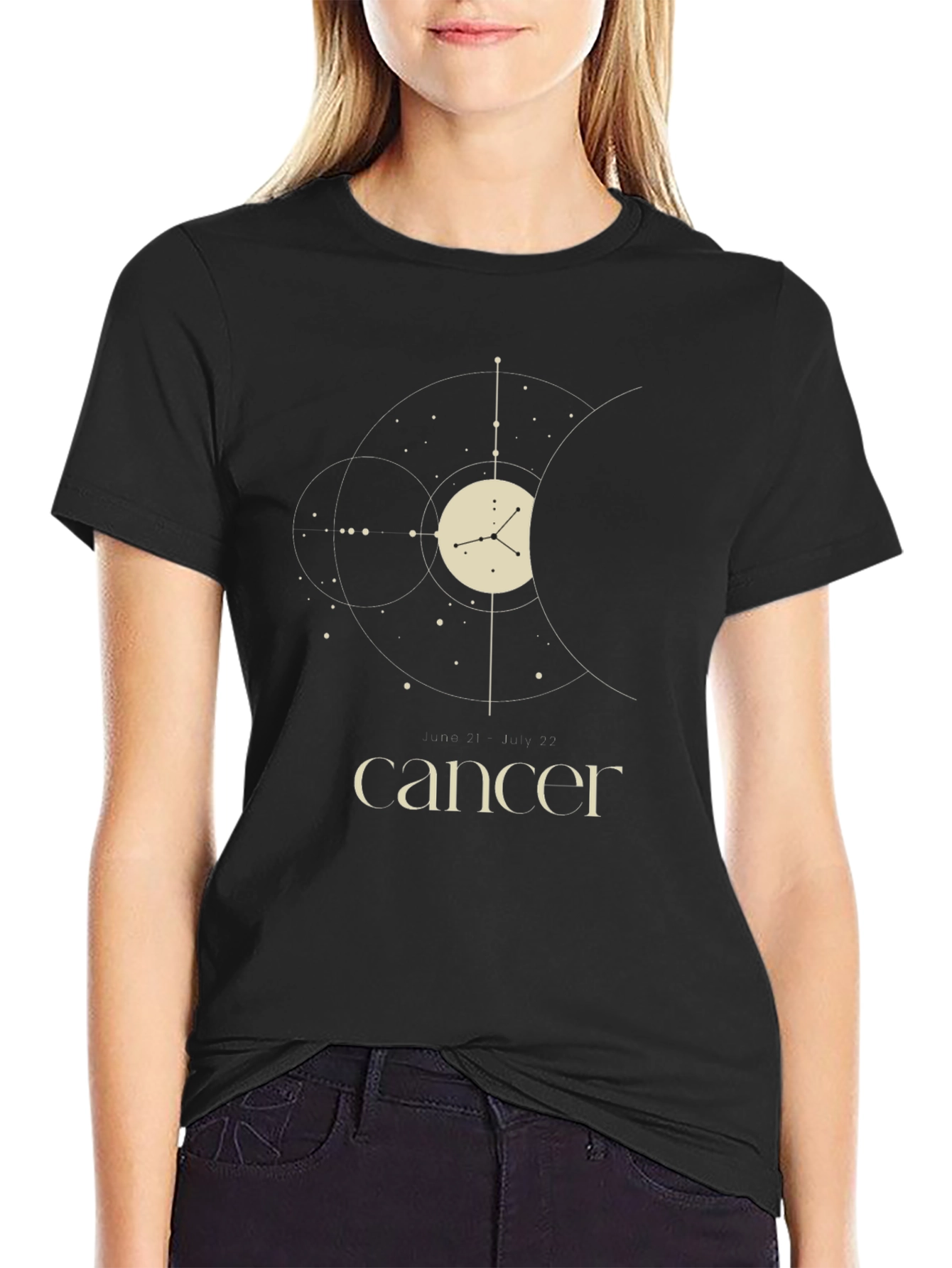 Cancer Zodiac Sign T-Shirt - Celestial Black Tee
