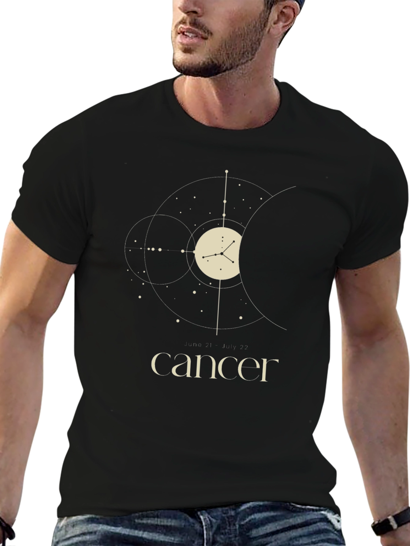 Cancer Zodiac Sign T-Shirt - Celestial Black Tee