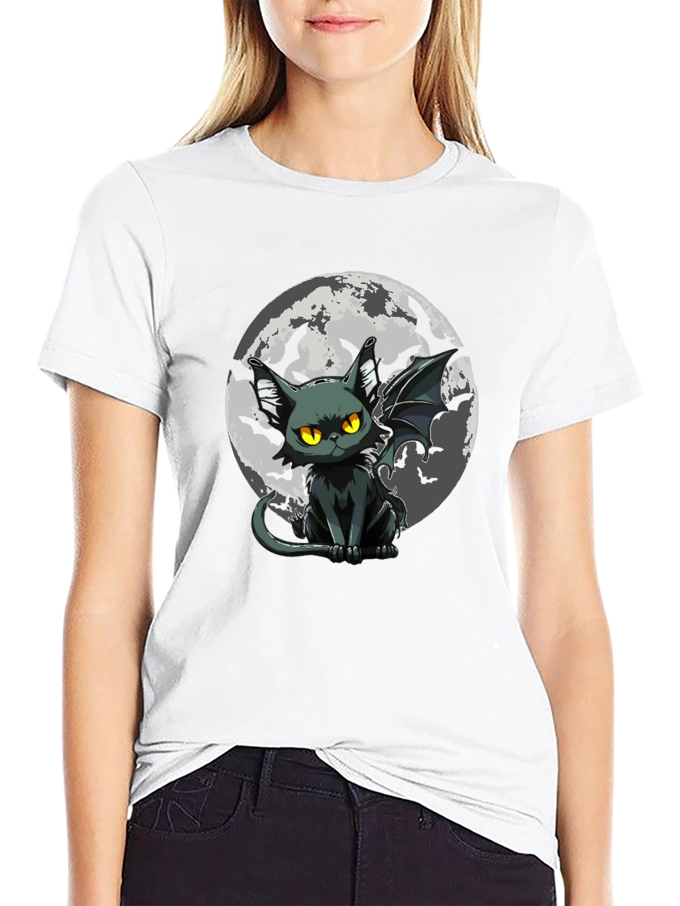 Bat Cat Moon Graphic T-Shirt