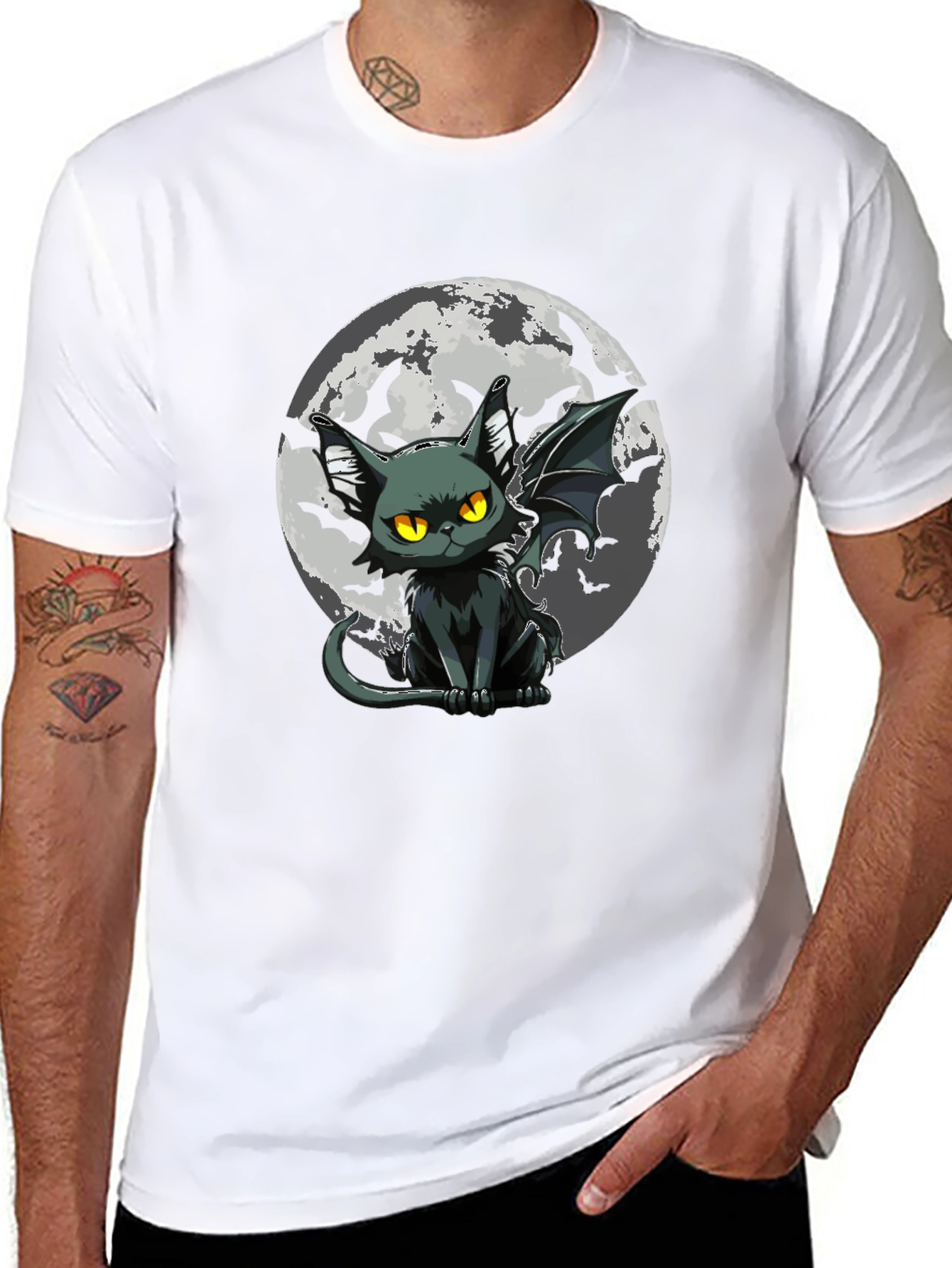 Bat Cat Moon Graphic T-Shirt