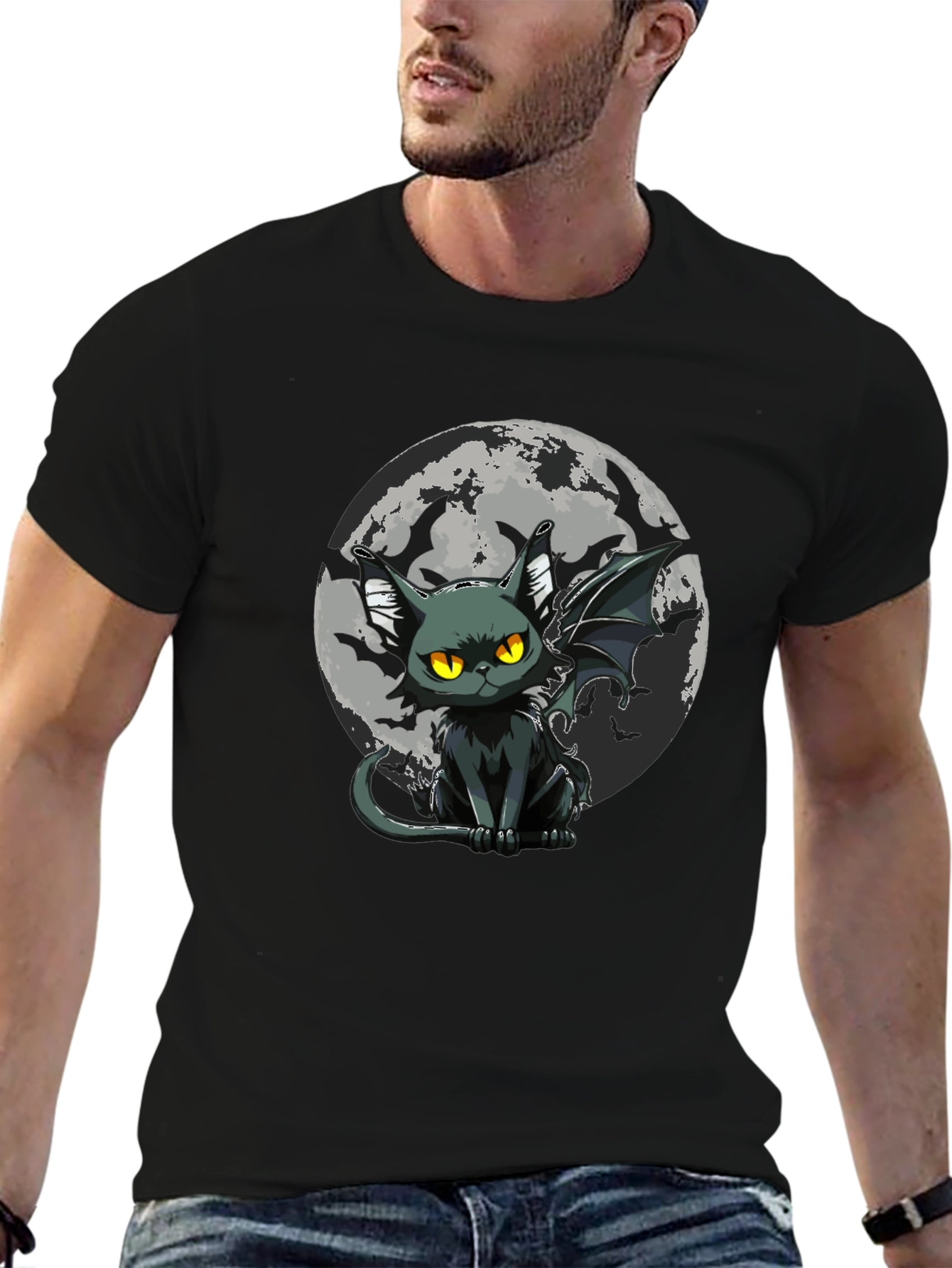 Bat Cat Moon Graphic T-Shirt